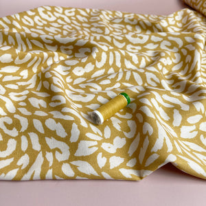 REMNANT 1.5 Metres - Animal Print on Yellow Linen Viscose Blend Fabric