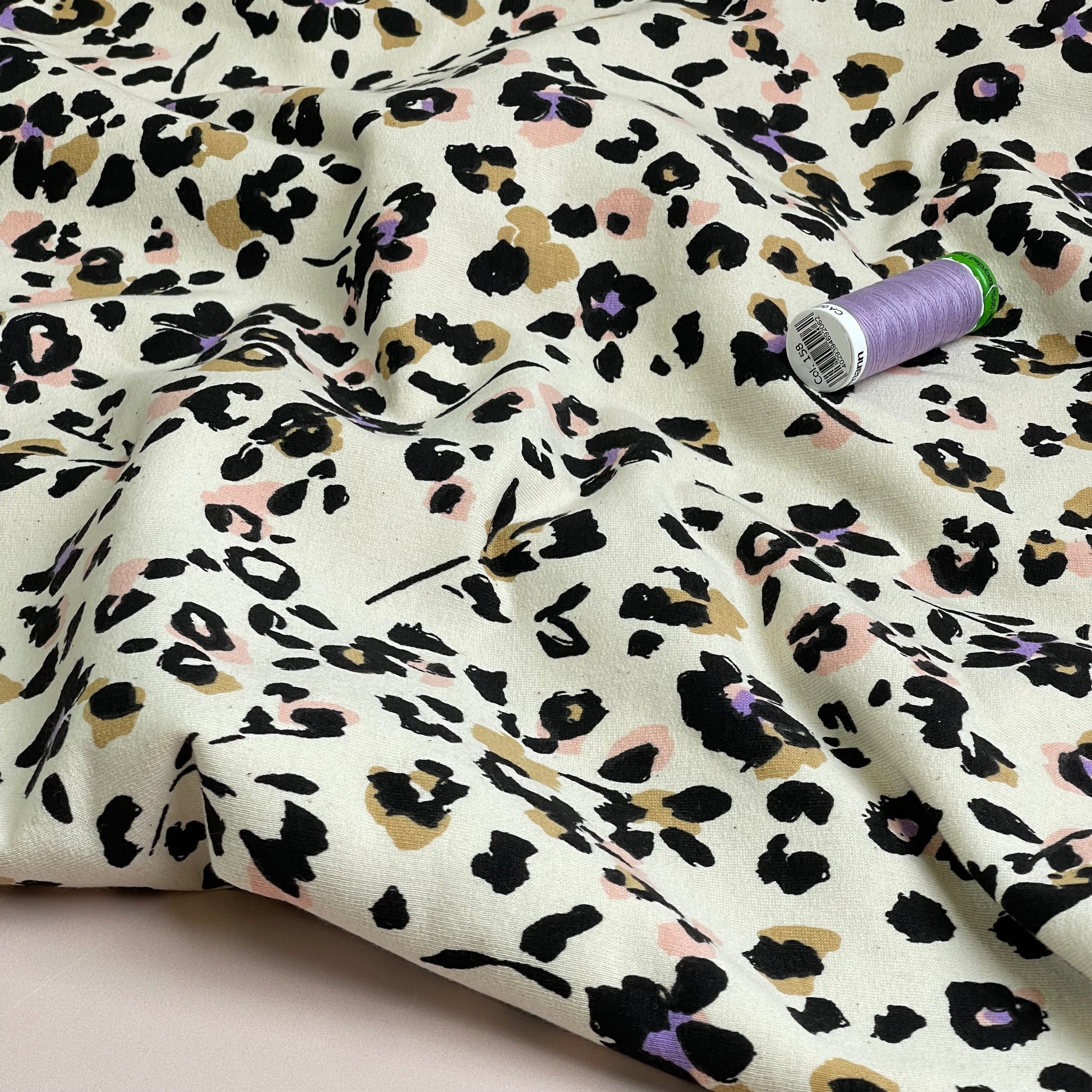 Leopard Flowers Natural Cotton Sweat-shirting Fabric