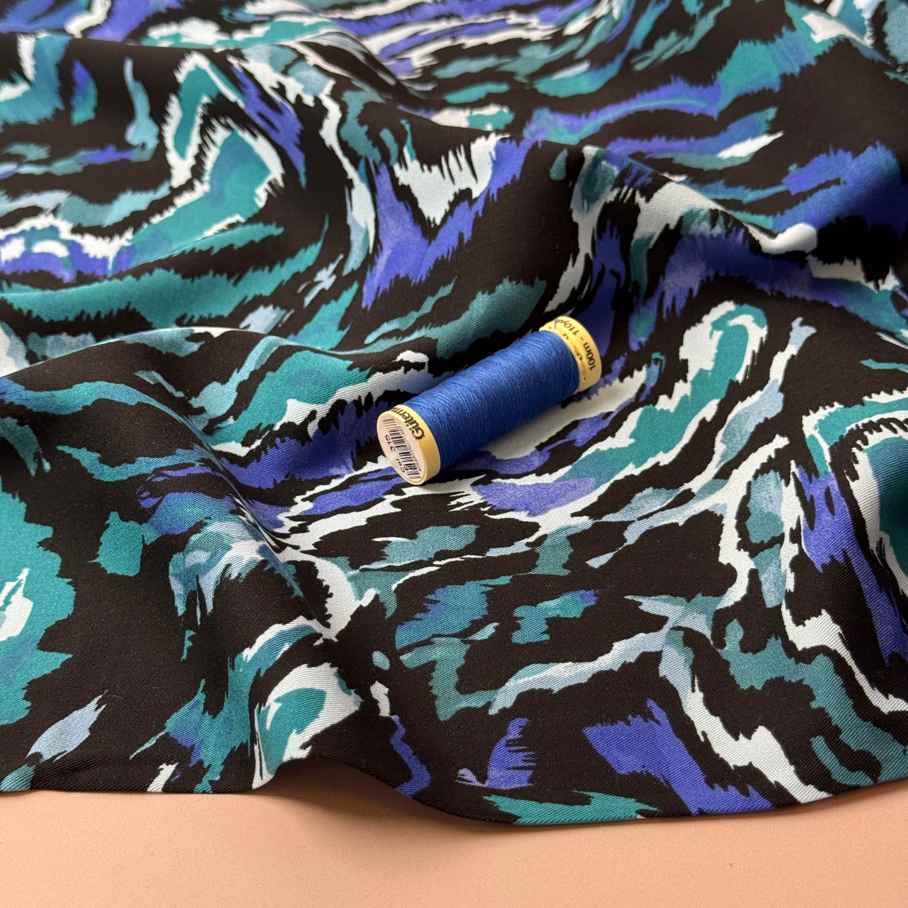 Rosella Teal Waves Viscose Twill with Stretch