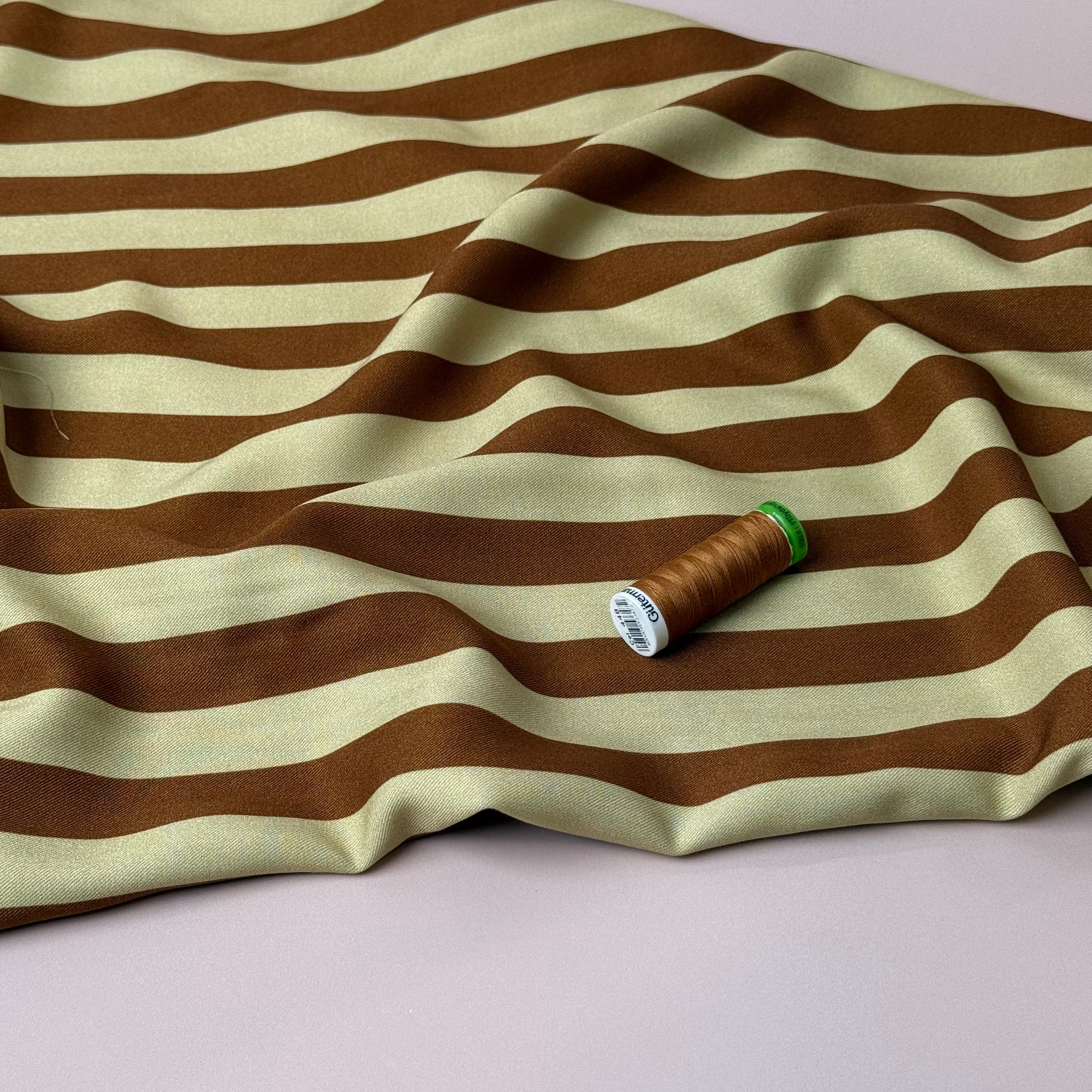 Light & Lush - Stripes in Caramel & Beige Viscose Twill Fabric