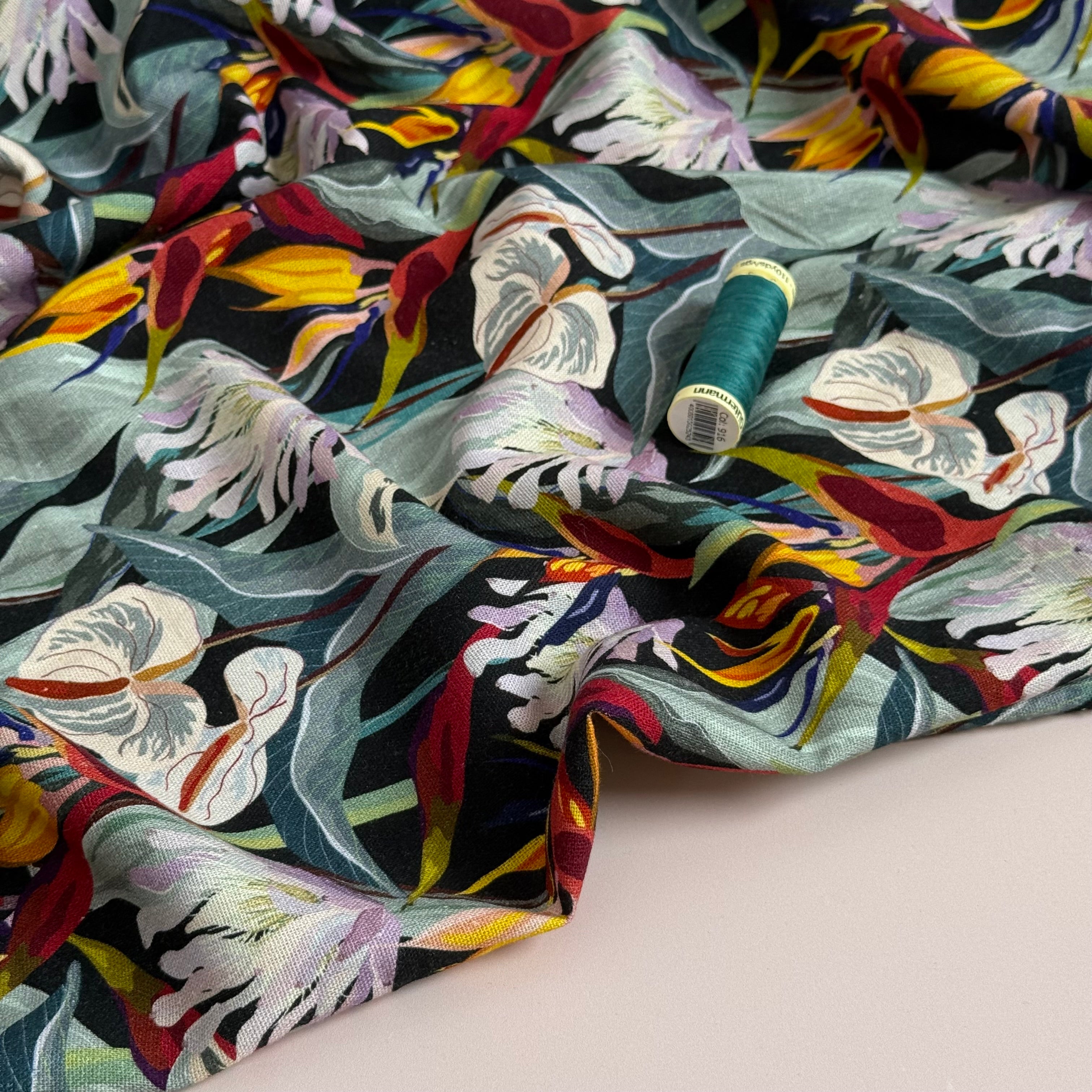 Floral Anthurium Viscose Linen Fabric