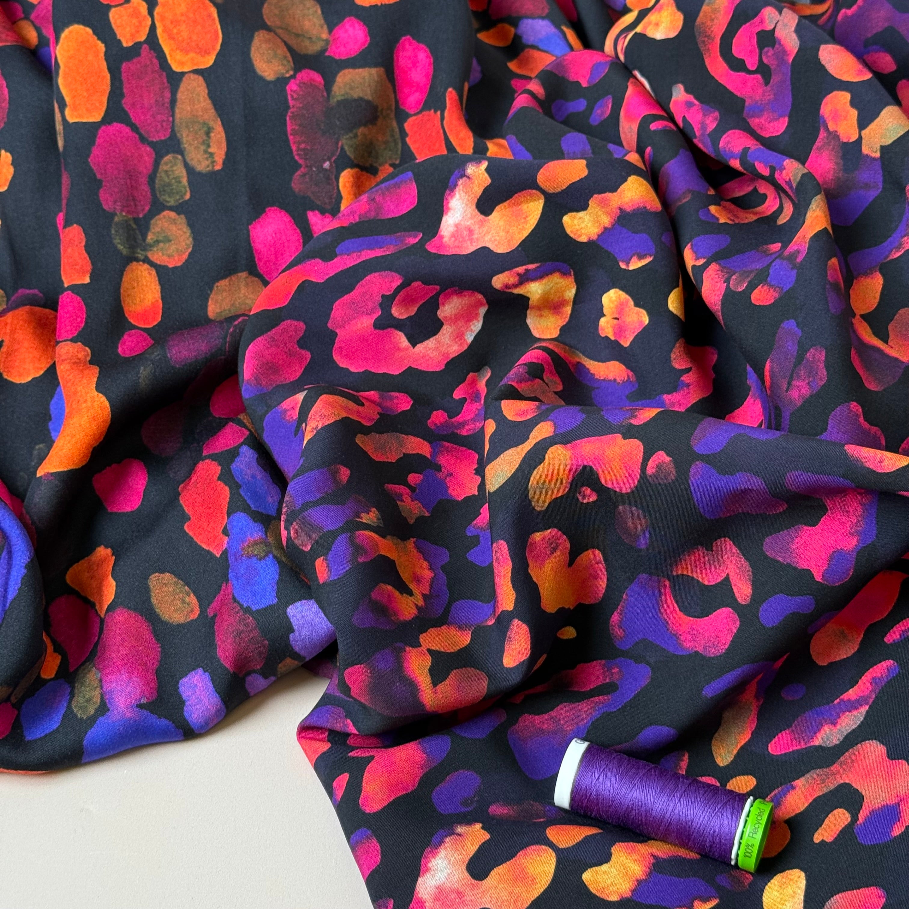 Leopard Print in Purple Night Viscose Fabric