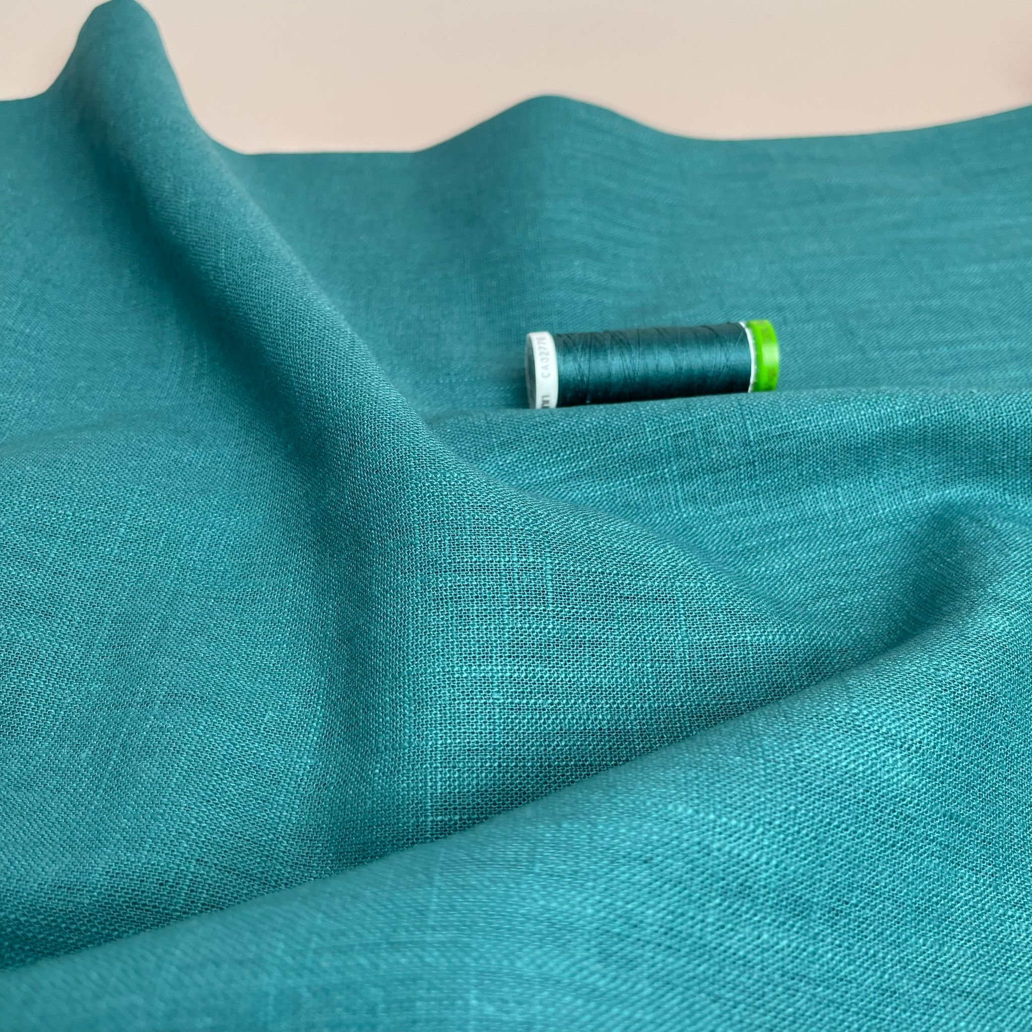 REMNANT 1.7 Metres - Breeze Teal - Enzyme Washed Linen Cotton Fabric