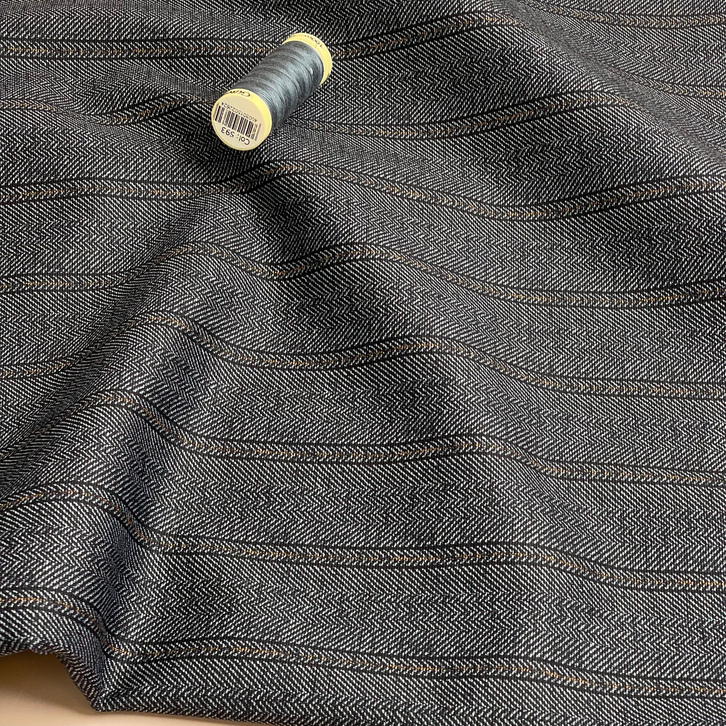 Herringbone Navy Ponte Roma Double Knit Fabric