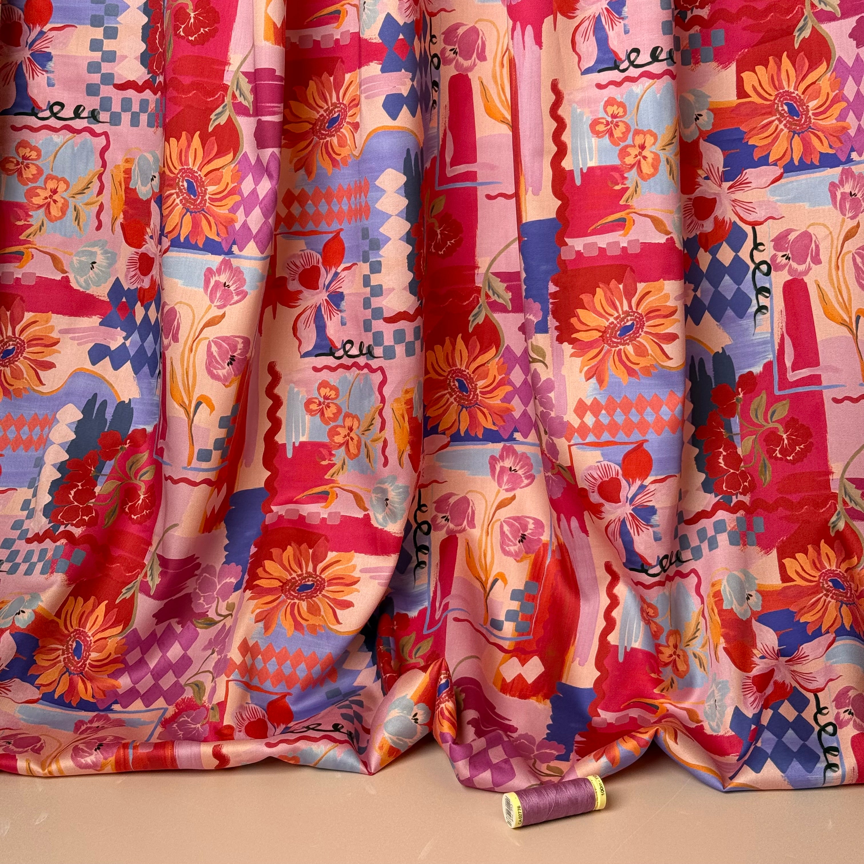 Holiday Patchwork Postcard Red Cotton Sateen Fabric