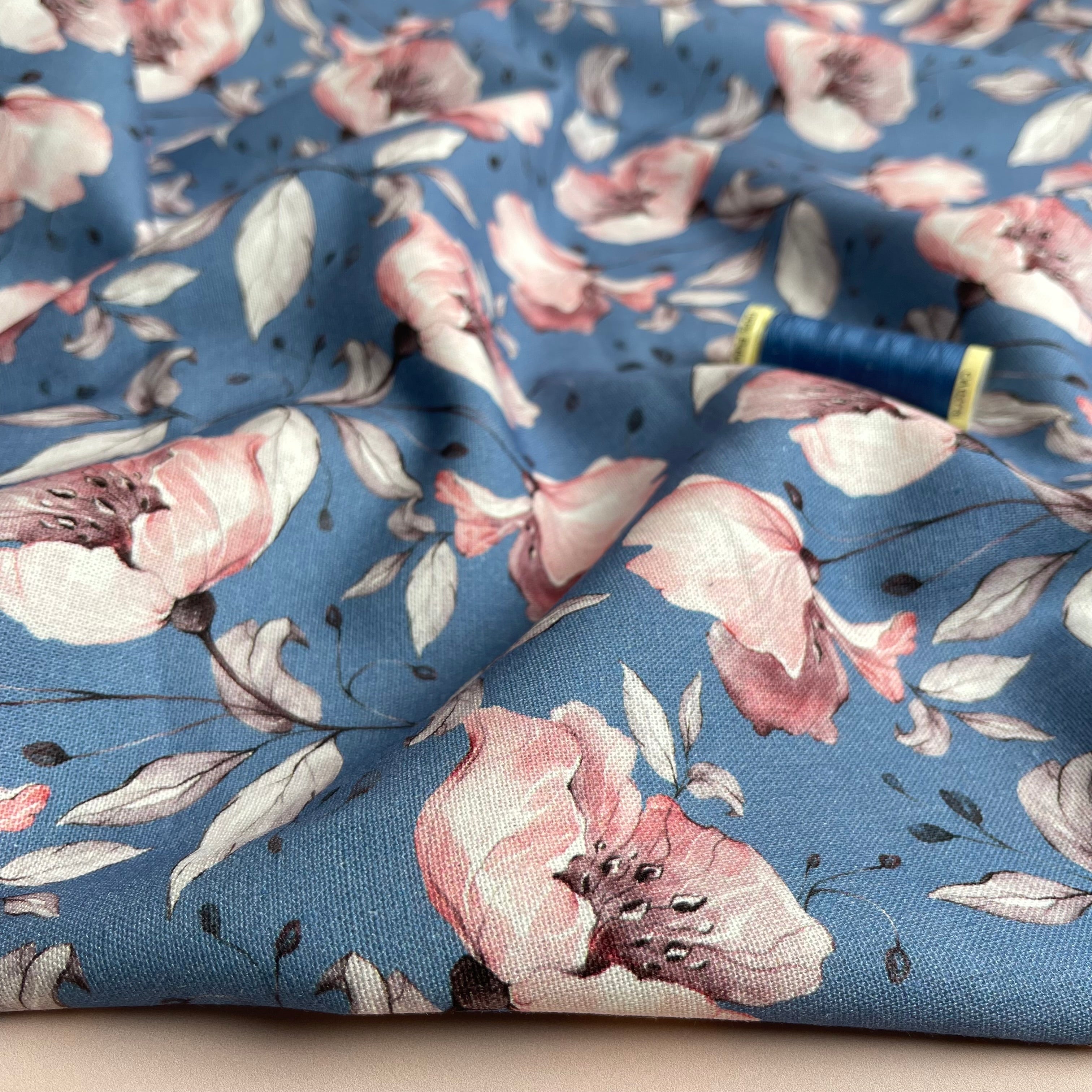 REMNANT 0.12 Metre - Pastel Poppy Linen Viscose Blend Fabric