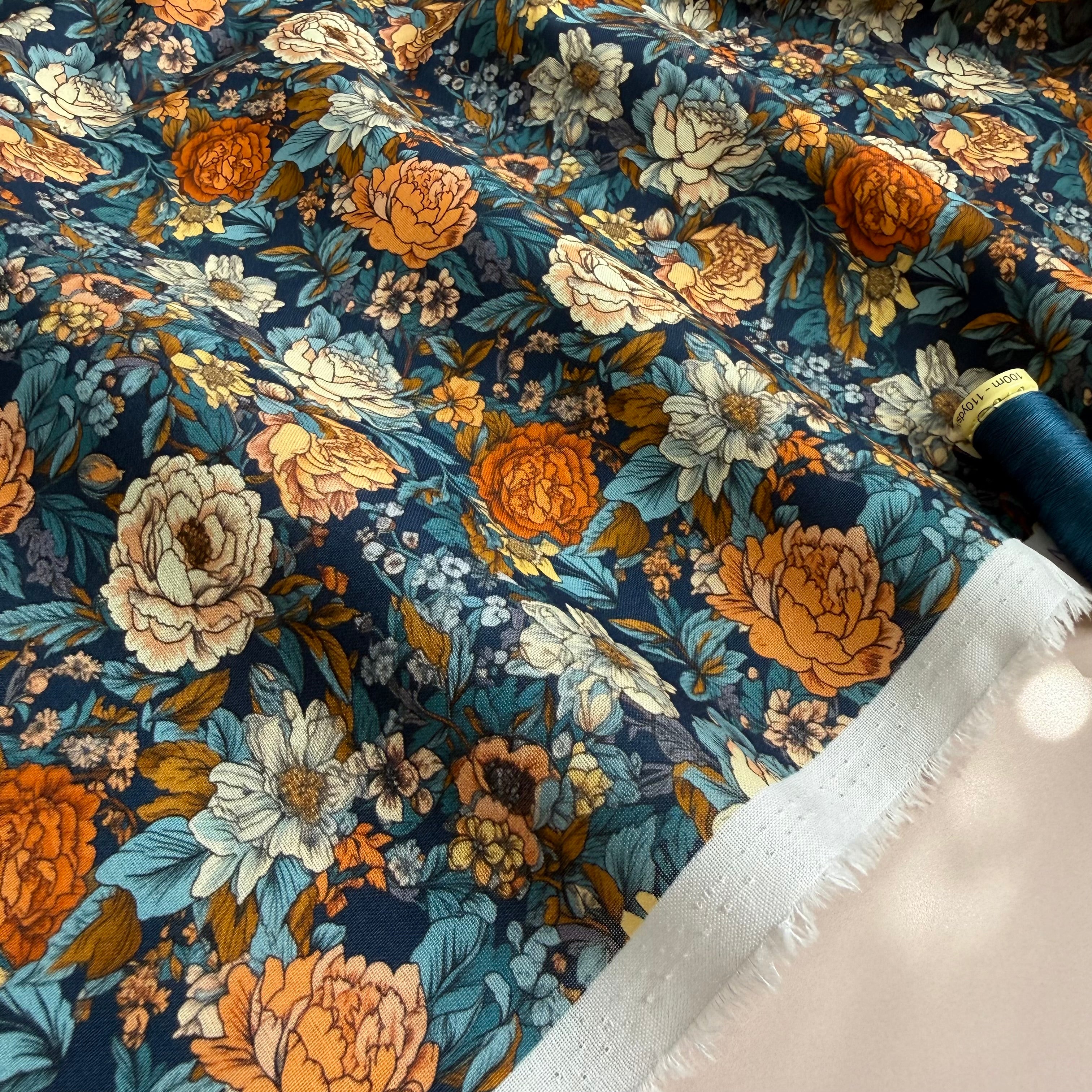 Autumn Peonies Cotton Fabric