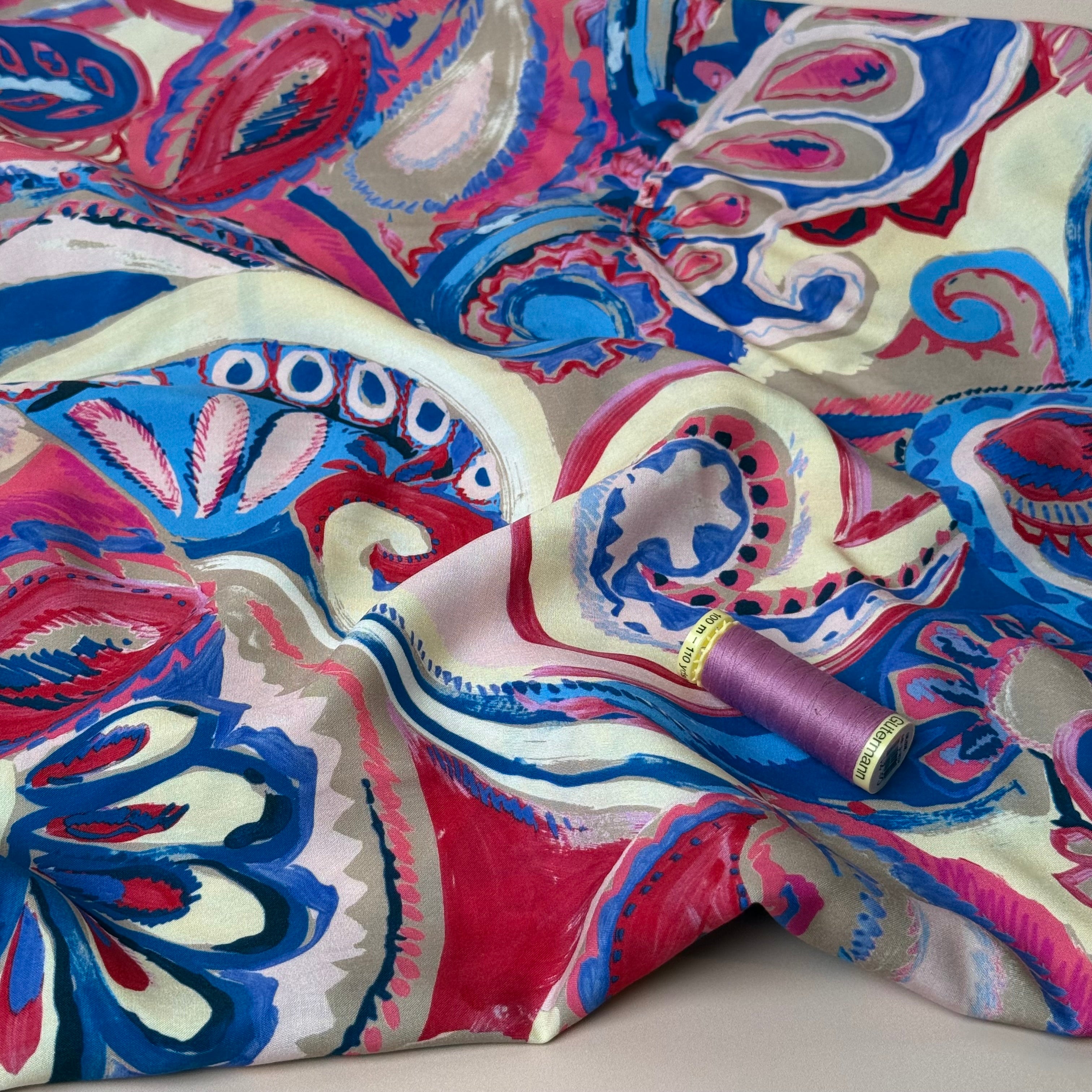 Painted Paisley Viscose Poplin Fabric