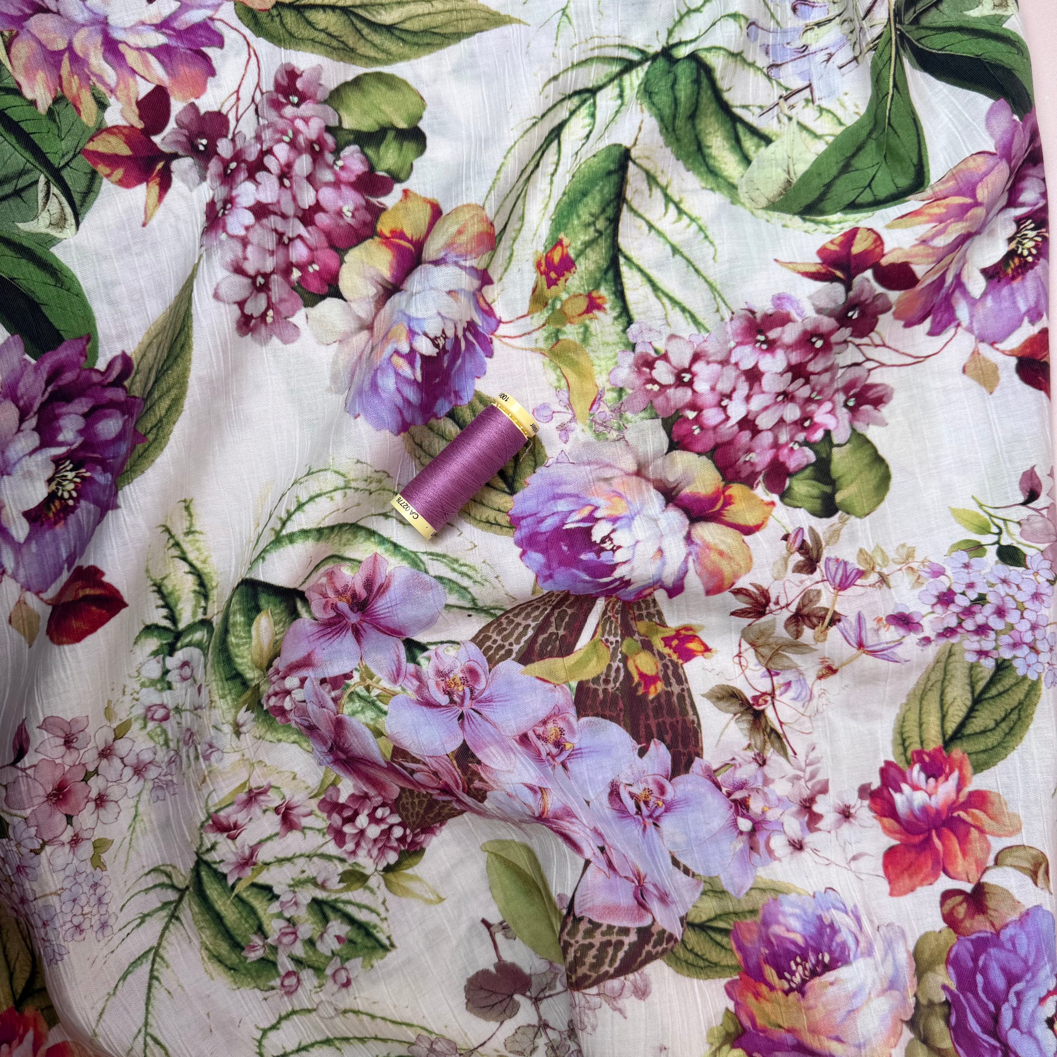 Botanical Blooms Lilac Textured Viscose Fabric