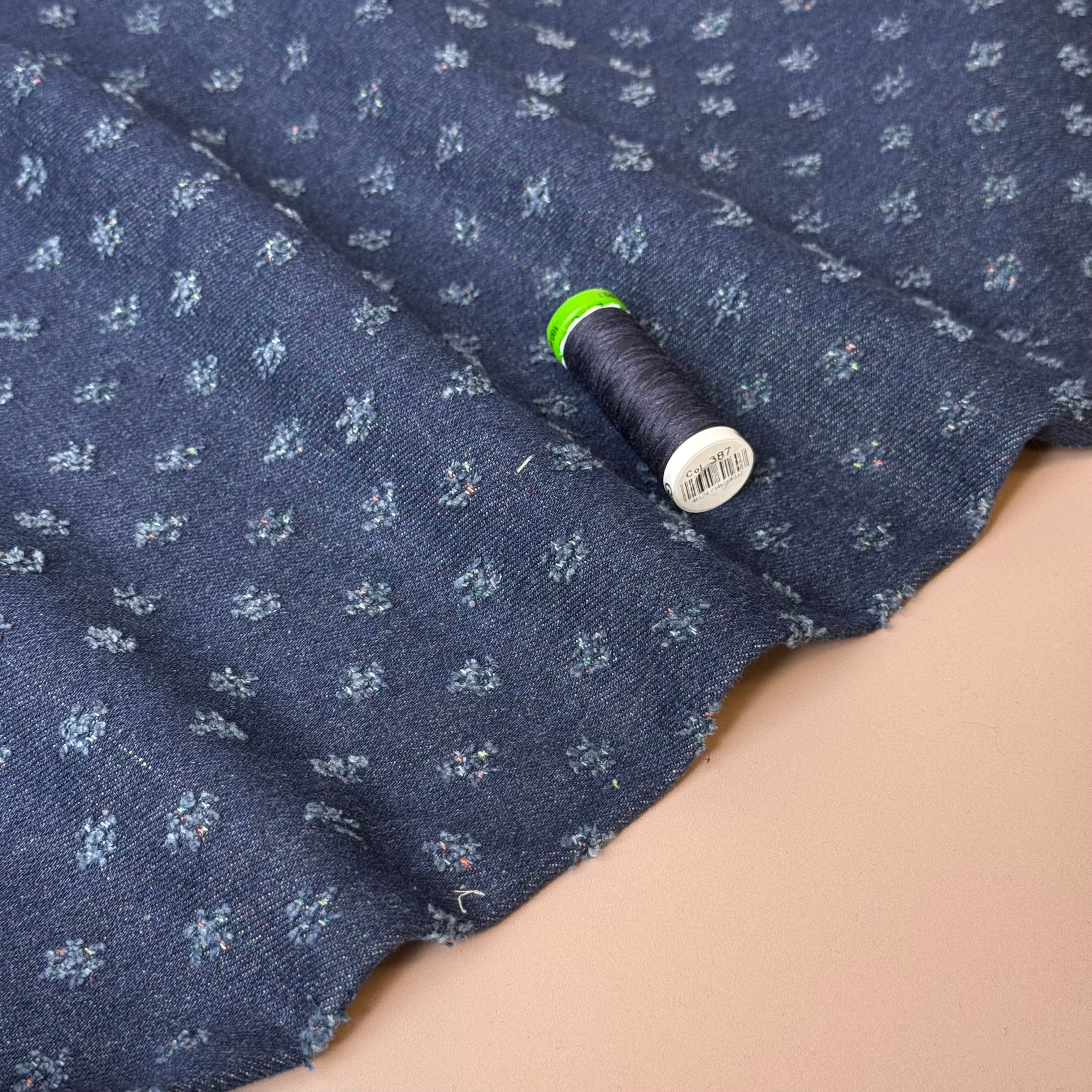 Dots Distressed Cotton Denim in Indigo