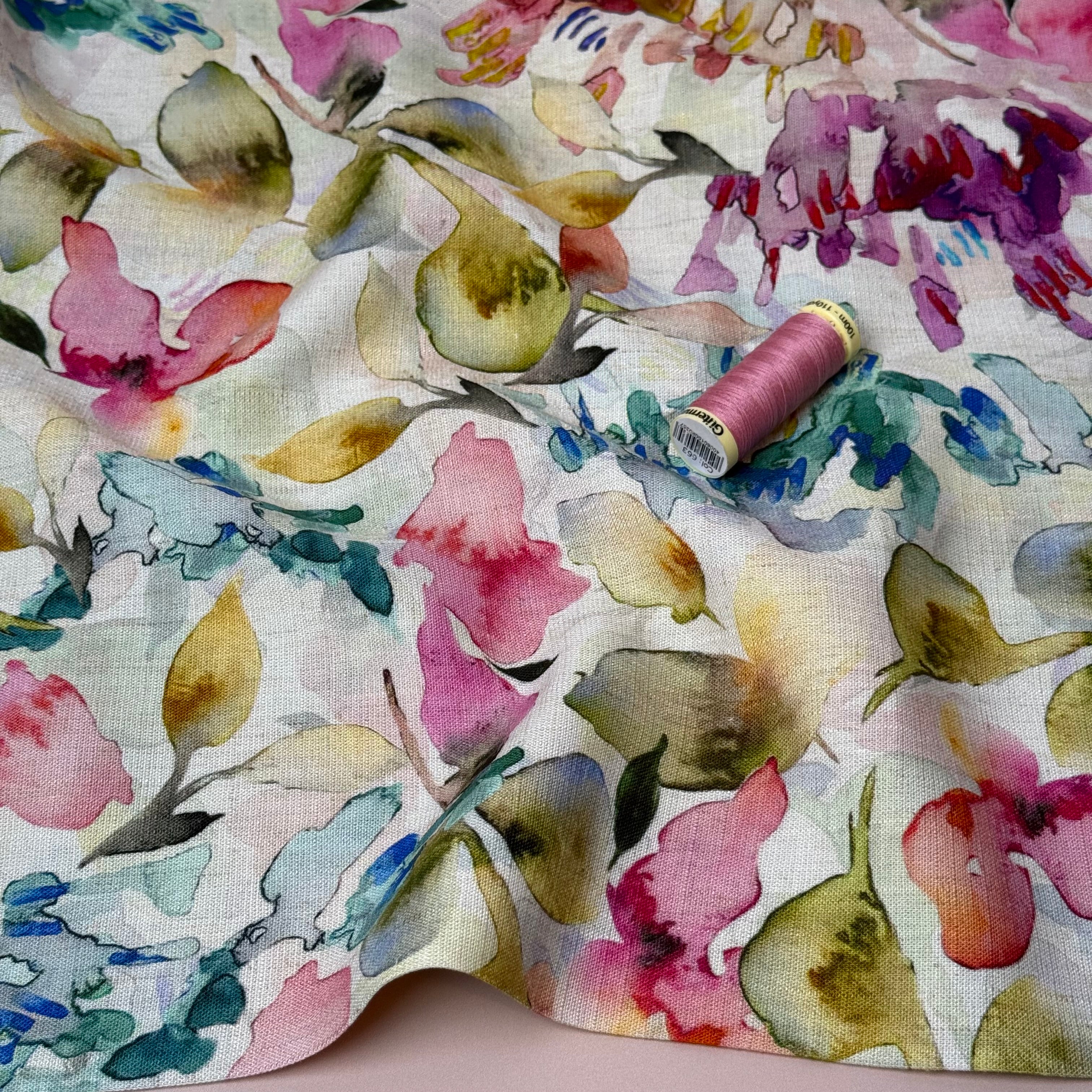 Watercolour Petals Viscose Linen Fabric