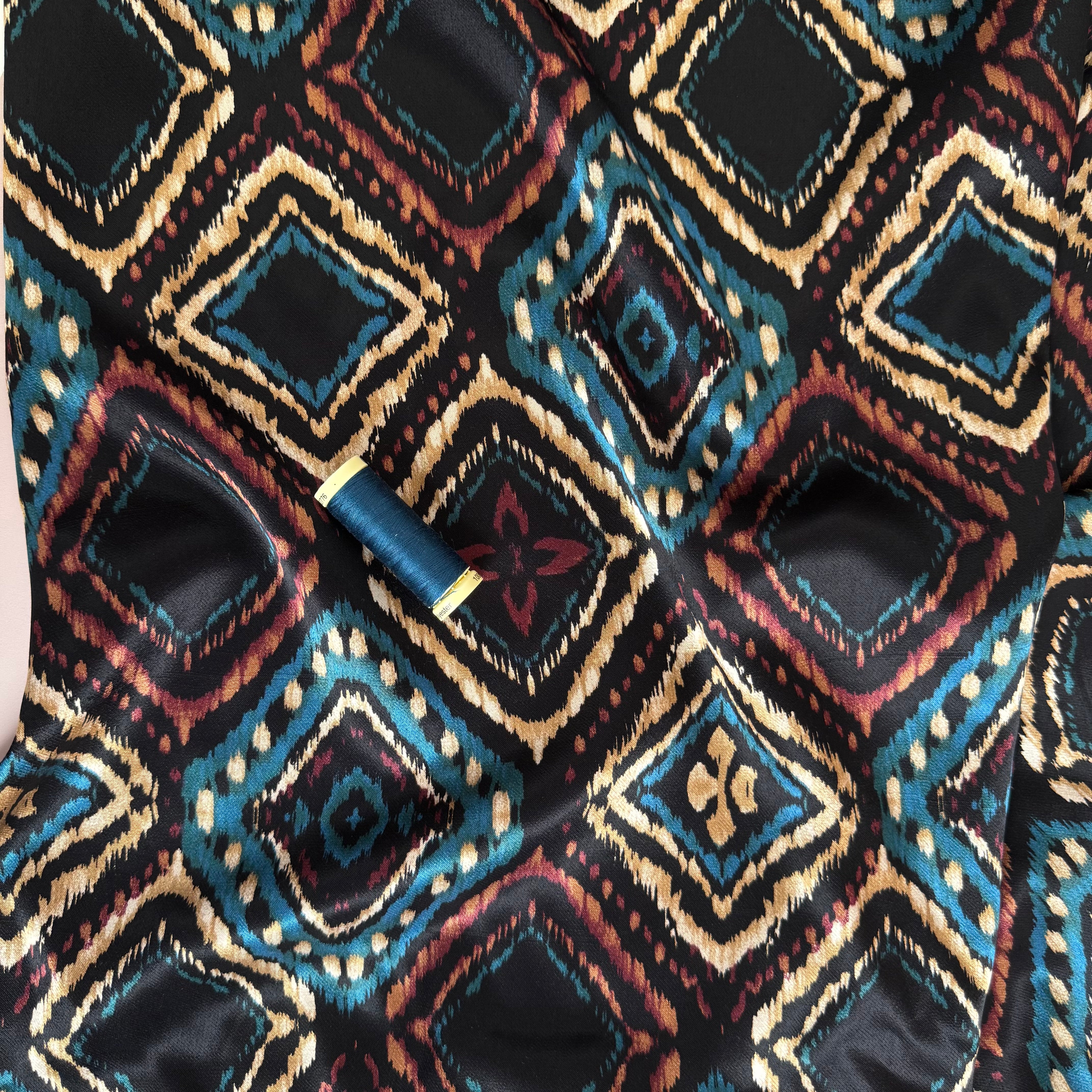 Retro Shapes Spun Viscose Sateen Fabric