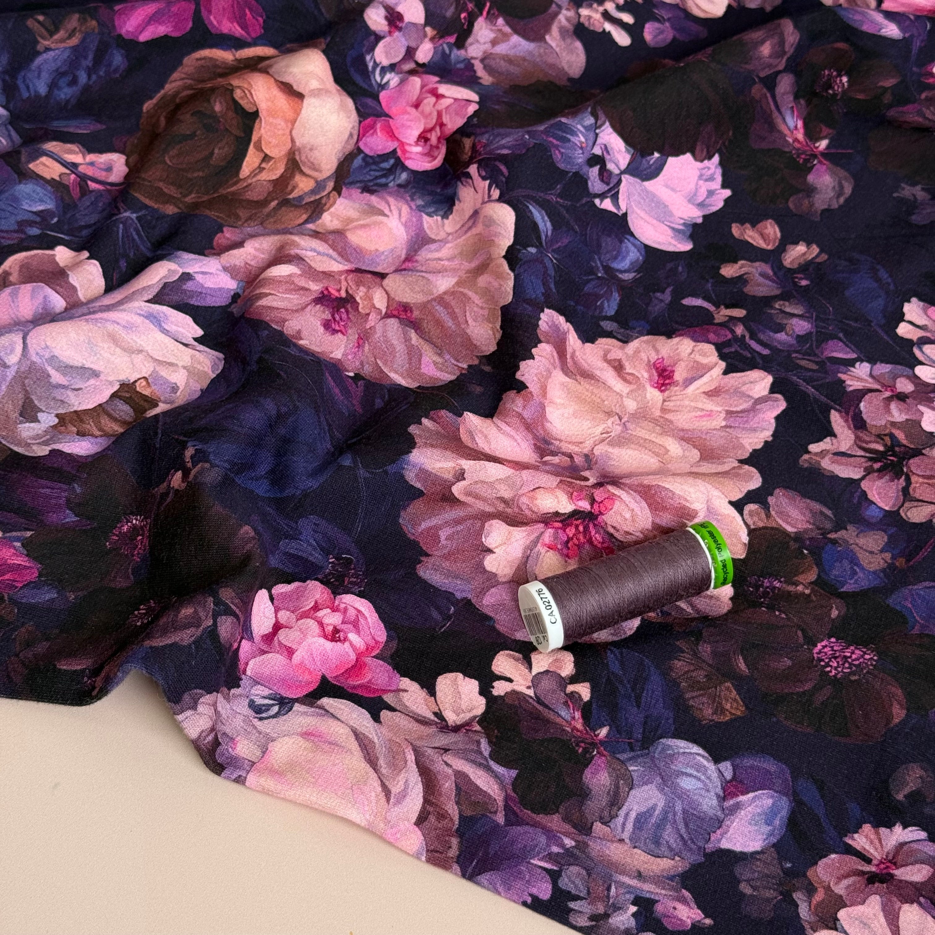 Autumn Bouquet Navy Cotton Sweat-shirting Fabric