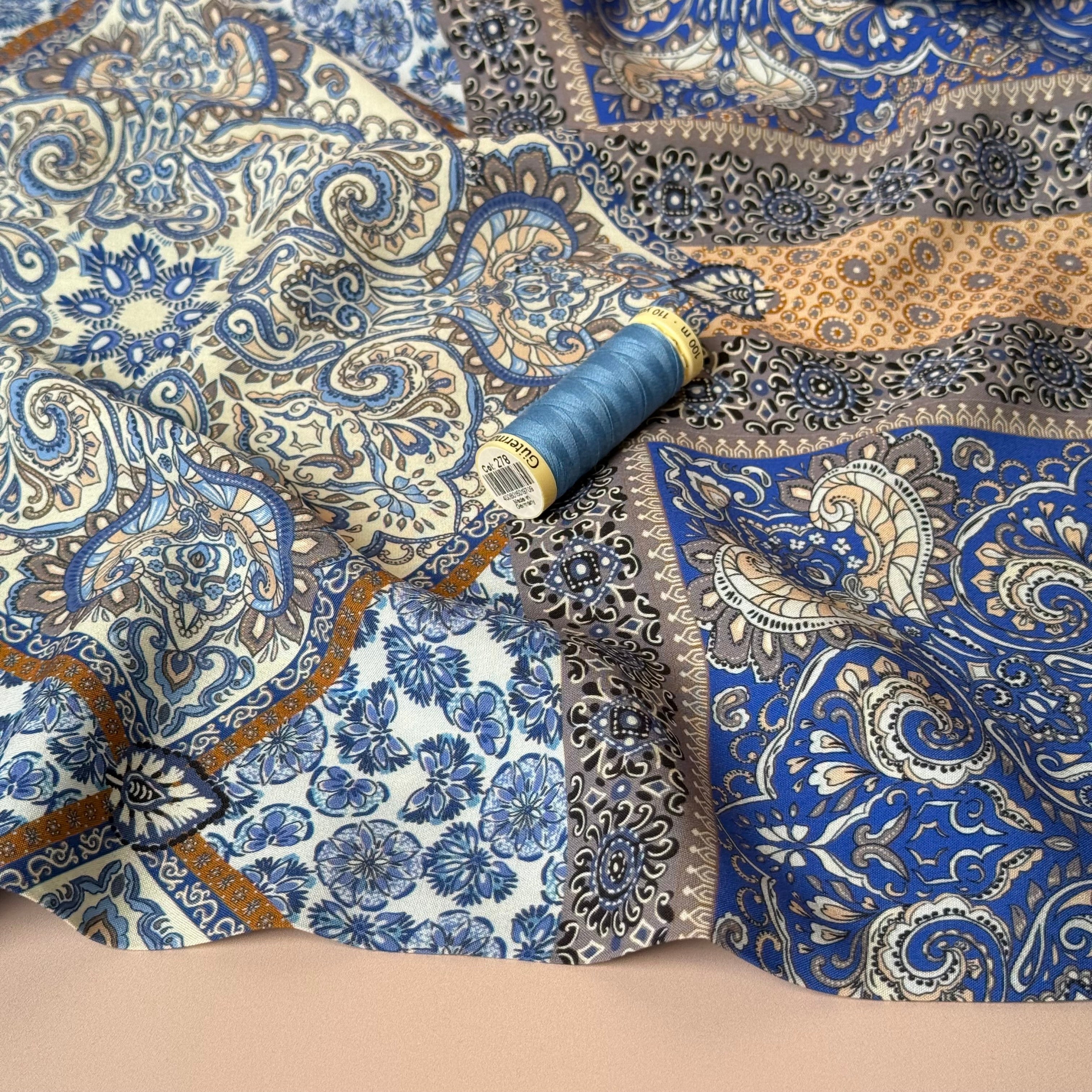 Mediterranean Tiles Viscose Poplin Fabric