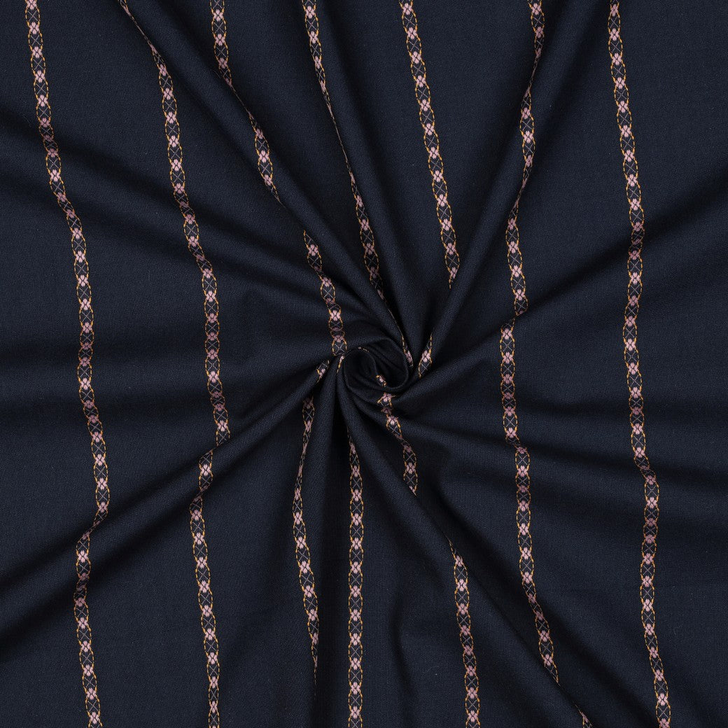 Flower Stripes on Navy Yarn Dyed Cotton Jacquard
