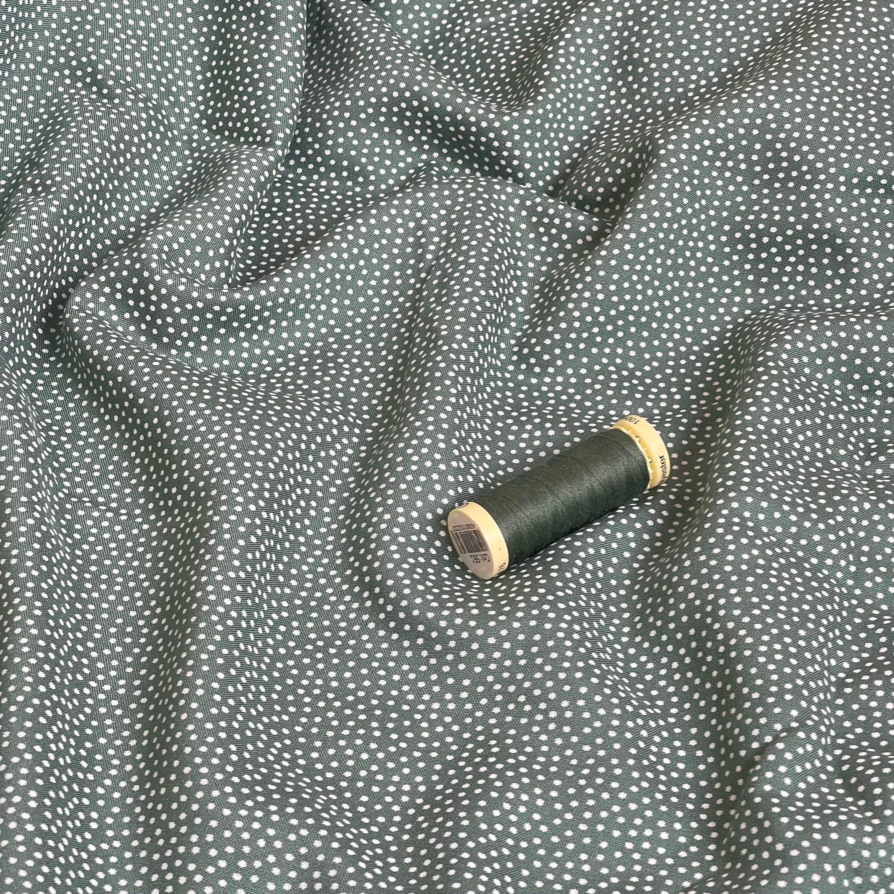 Ex-Designer Deadstock - Scattered Spots on Sage Green Viscose Fabric
