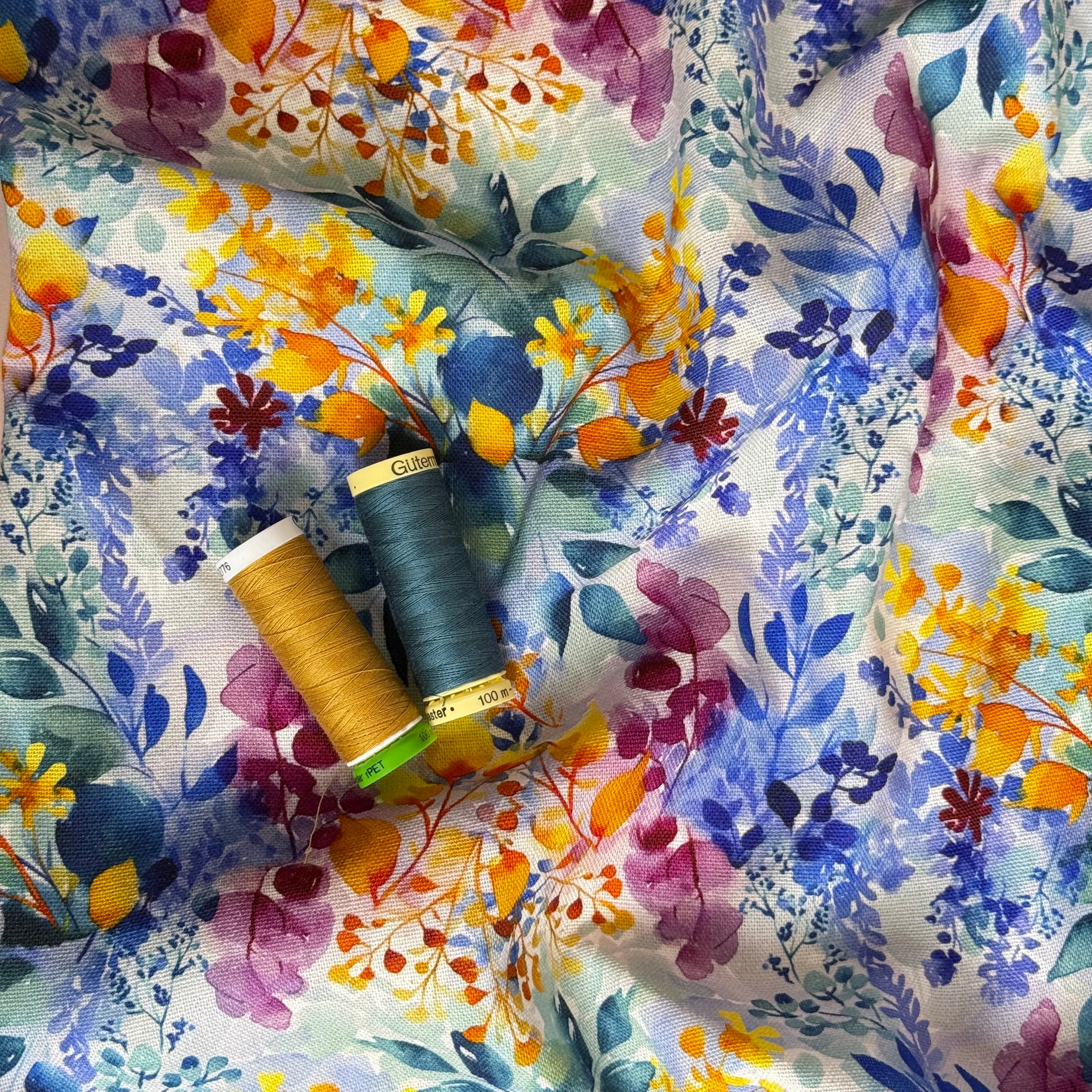 Painted Petals Viscose Linen Fabric
