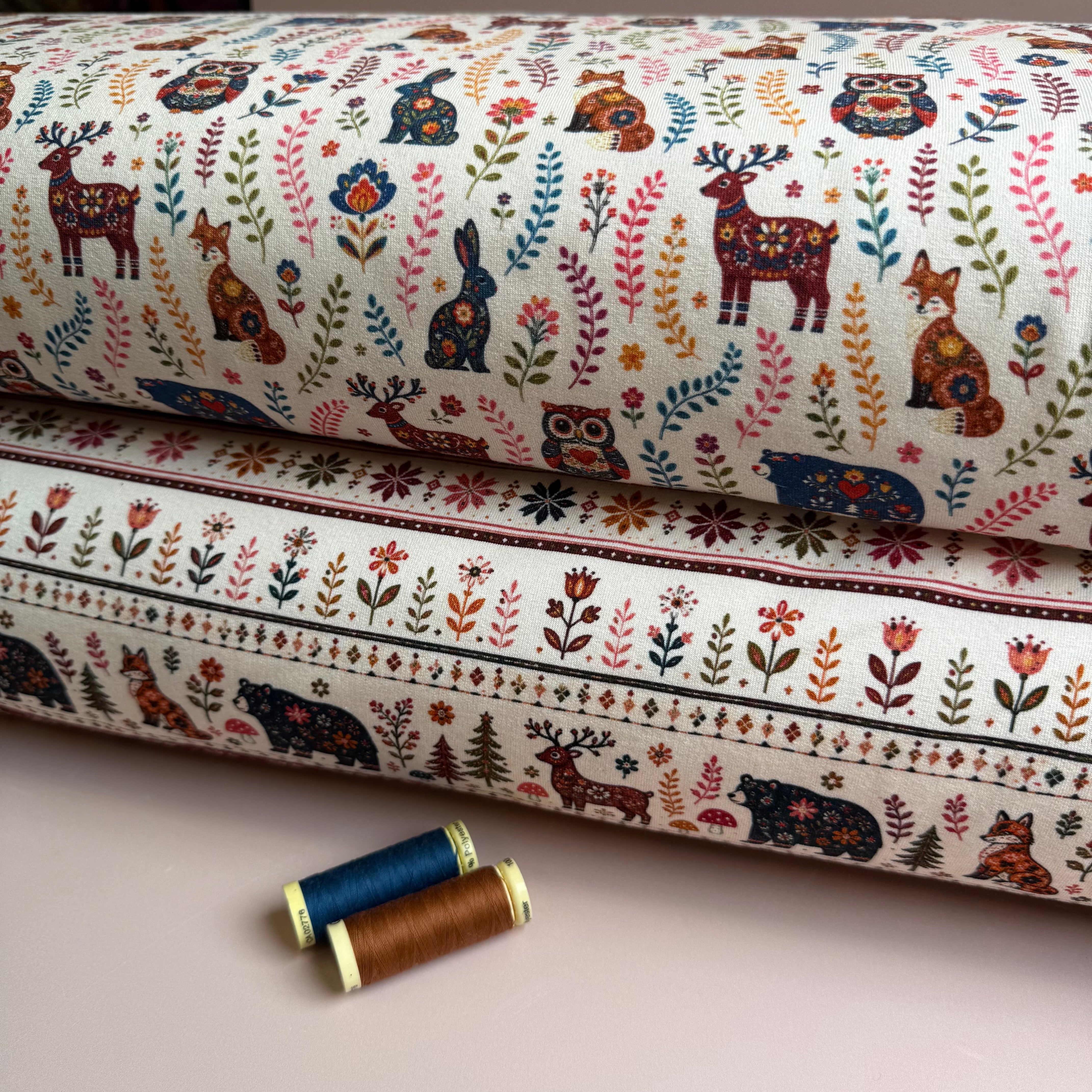 Nordic Animals Soft Cotton Sweat-shirting Fabric