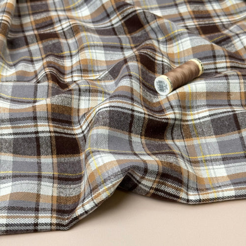 REMNANT 0.4 Metre - Plaid Brown Brushed Cotton Flannel