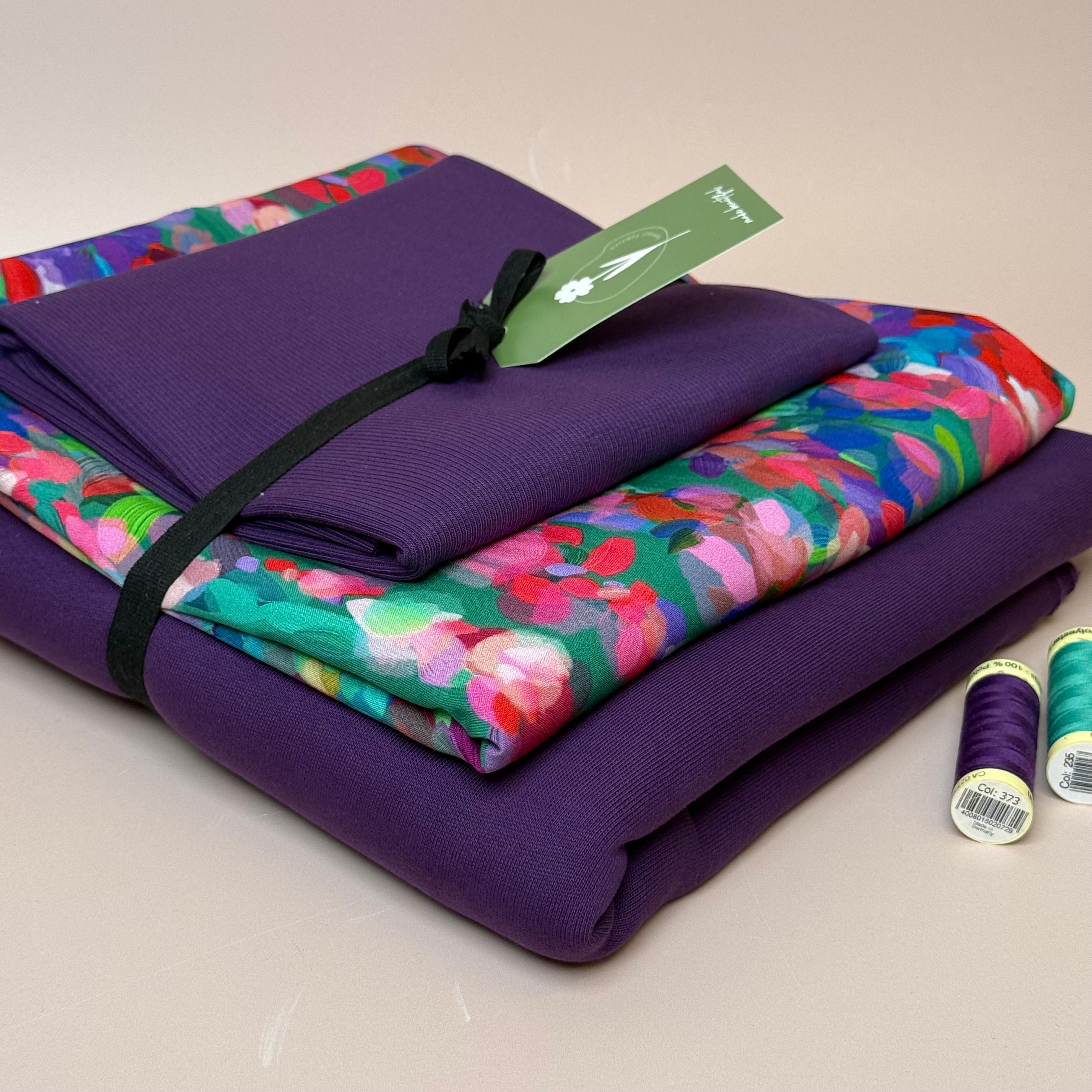 Make an Outfit Colour Bundle - Lupine Petals Viscose & Brushed Sweatshirt in Plum with Ribbing