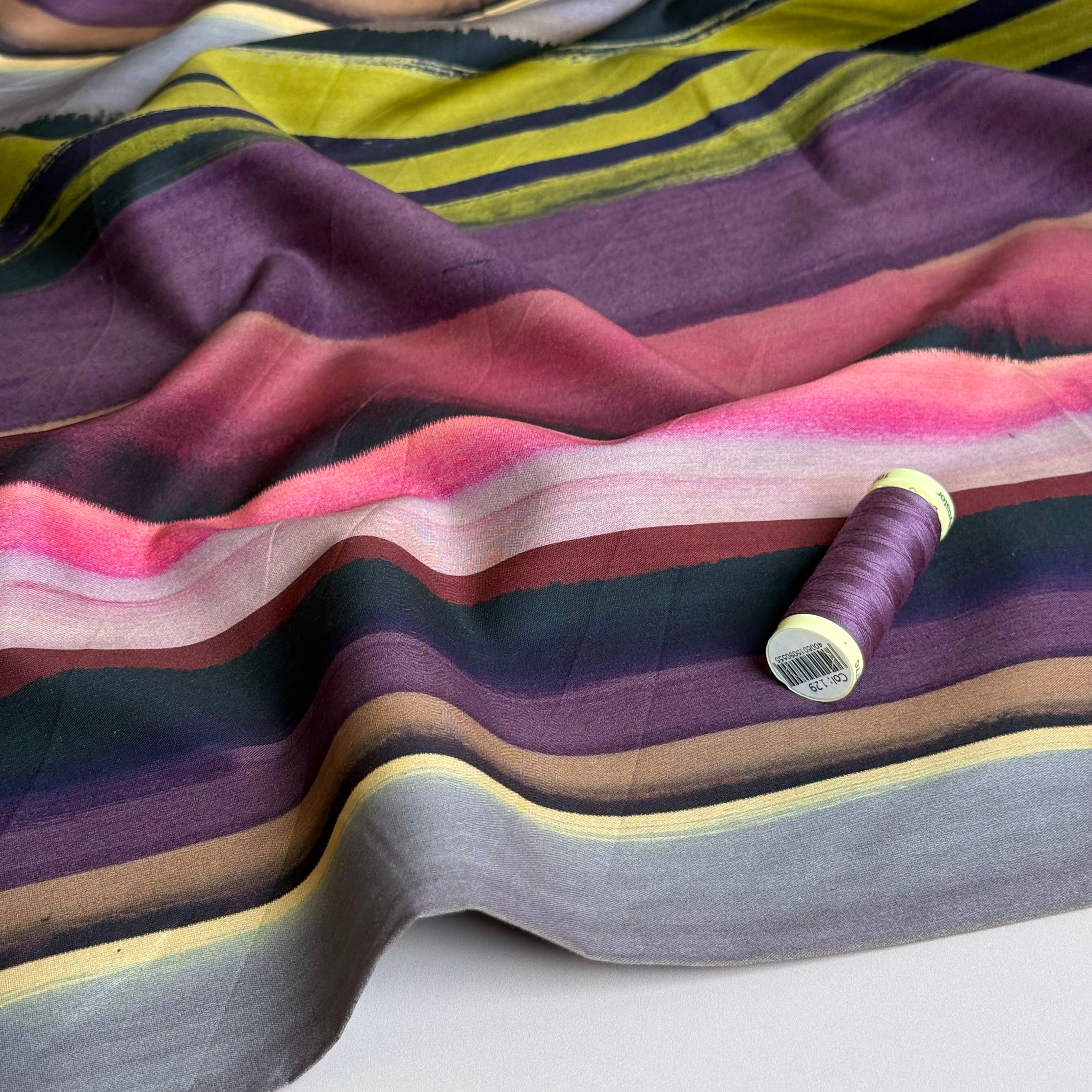 Hazy Autumn Stripes Viscose Cotton Fabric