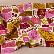 Funky Patchwork Postcard Ochre Fine Cotton Poplin Fabric