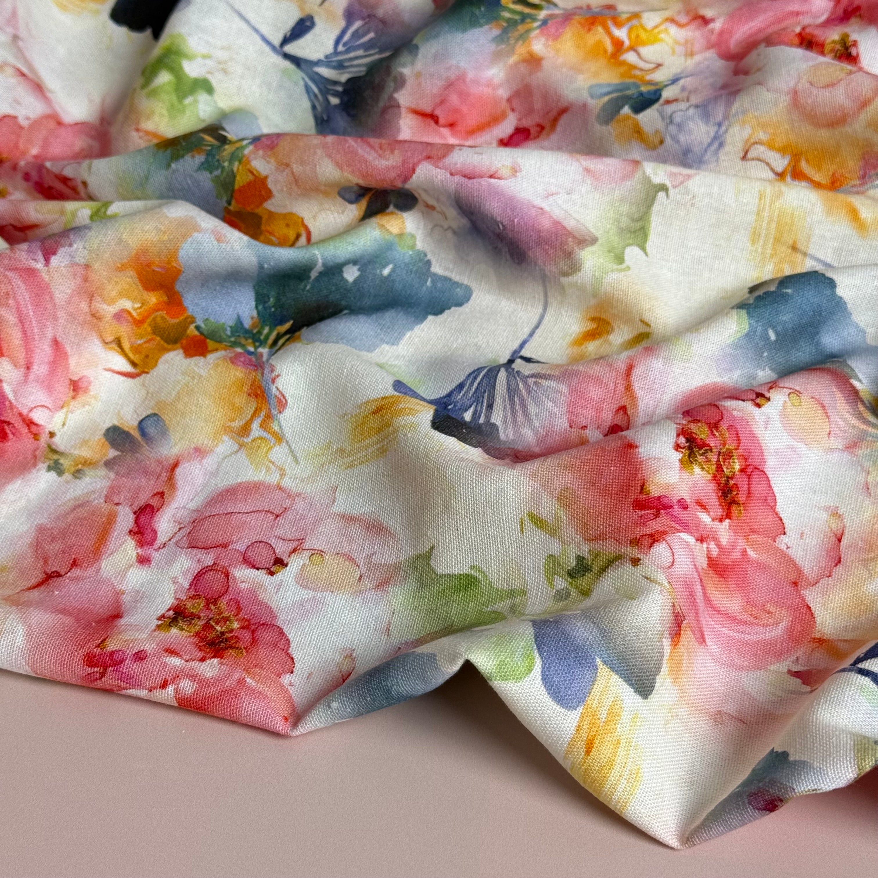 Translucent Flowers Viscose Linen Fabric