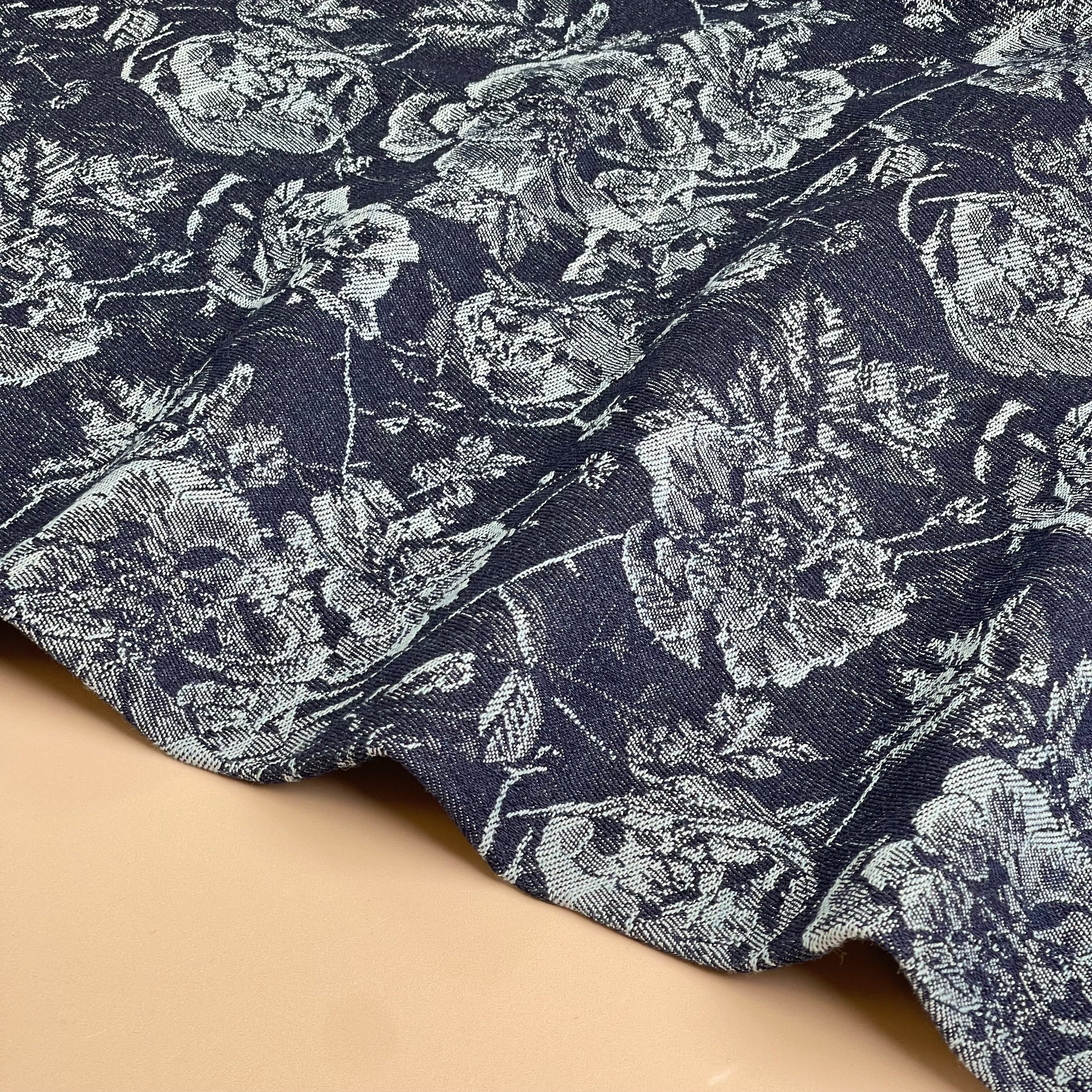 Floral Jeans Cotton Denim Jacquard Fabric