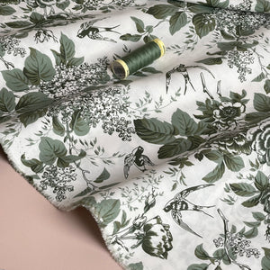 Toile De Jouy Birds in Dusty Mint Cotton Poplin