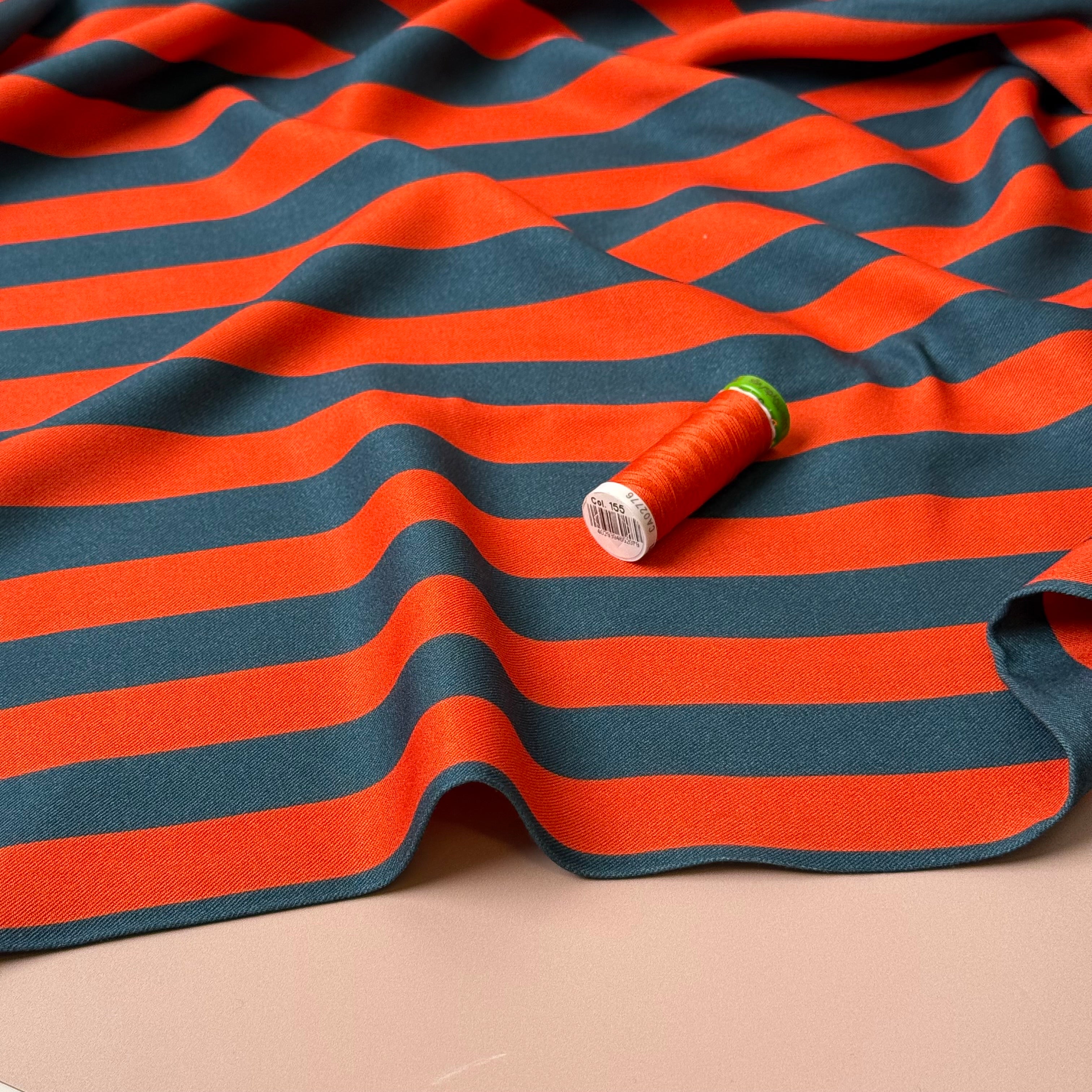 Light & Lush - Stripes in Orange & Teal Viscose Twill Fabric