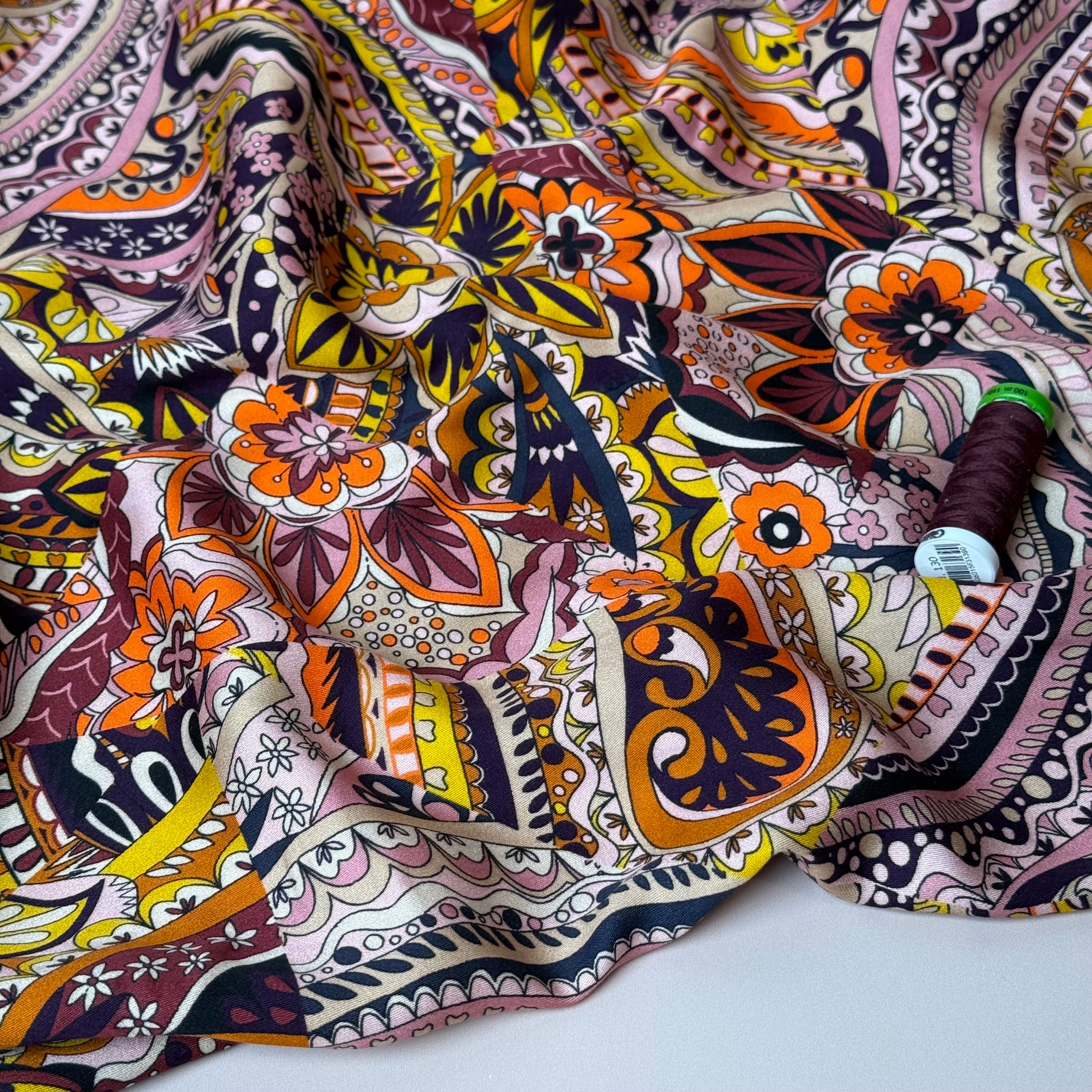 Magical Garden Amaranth Viscose Sateen Fabric