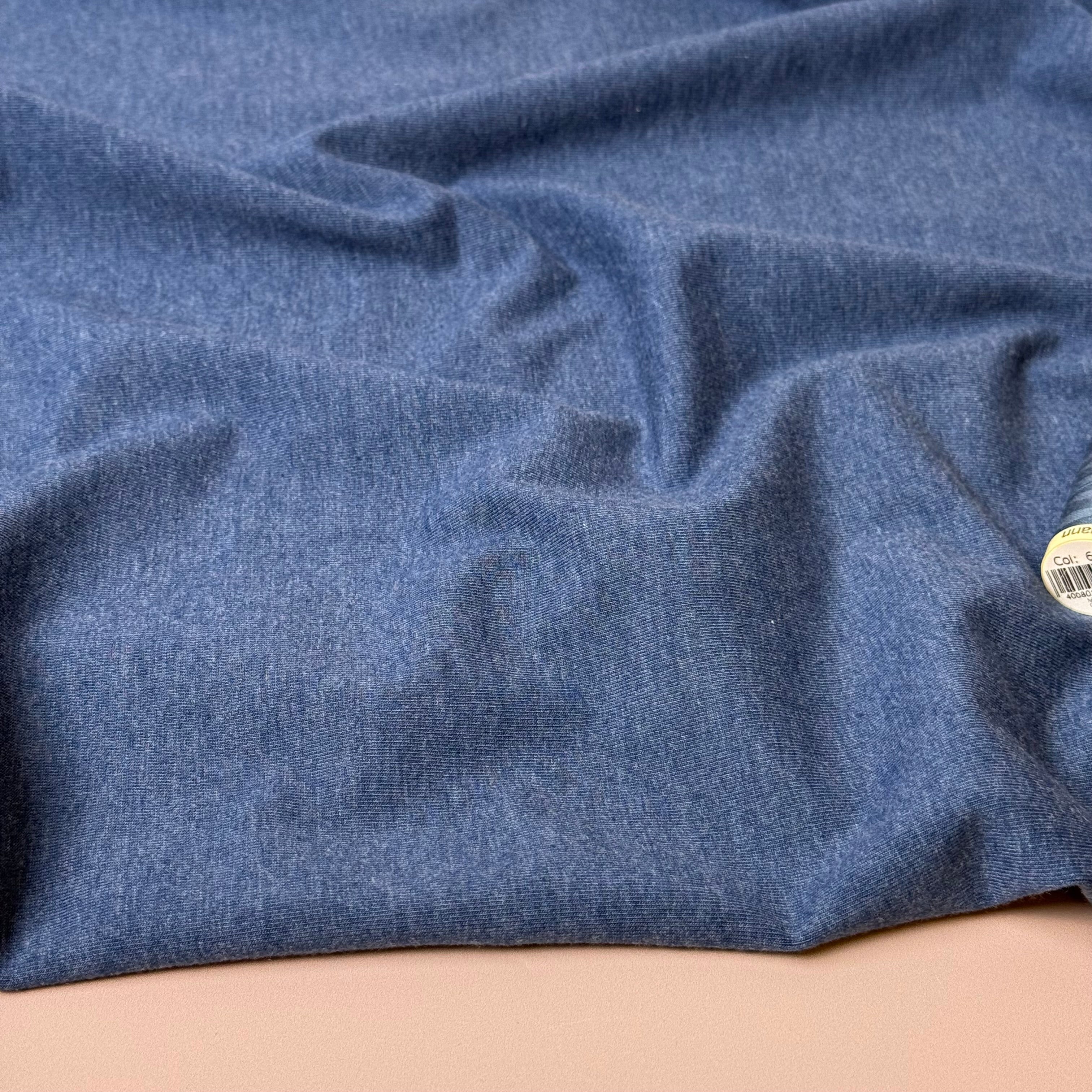 Essential Chic Blue Melange Plain Cotton Jersey Fabric