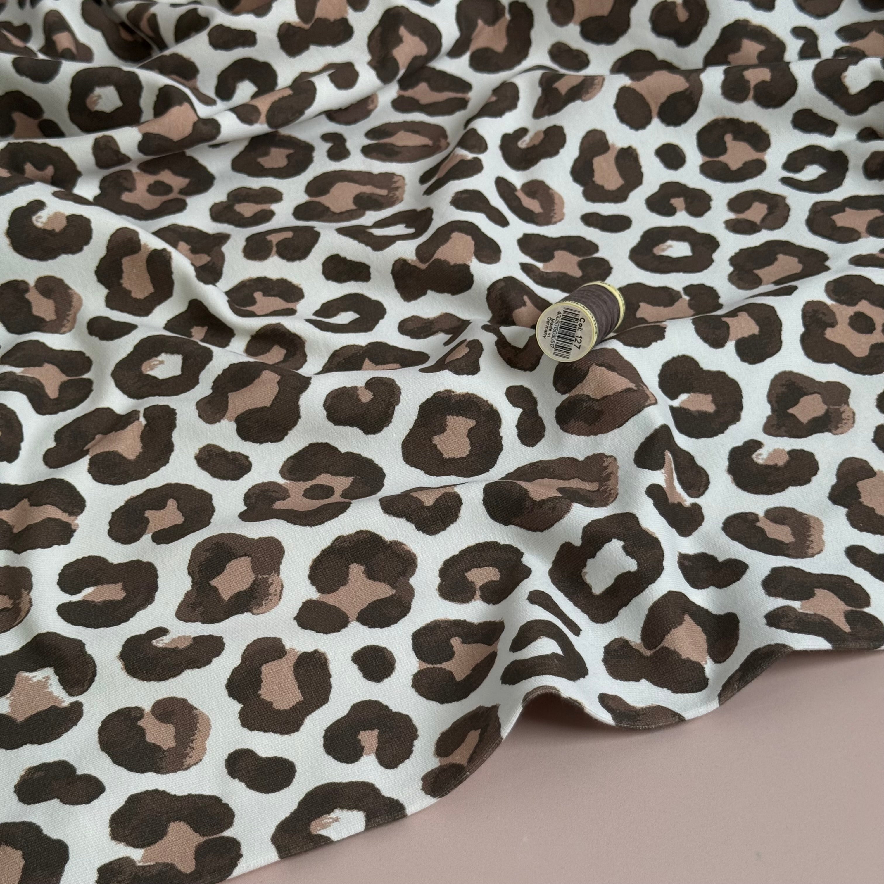 Leopard Print Mocha GOTS Organic Cotton French Terry
