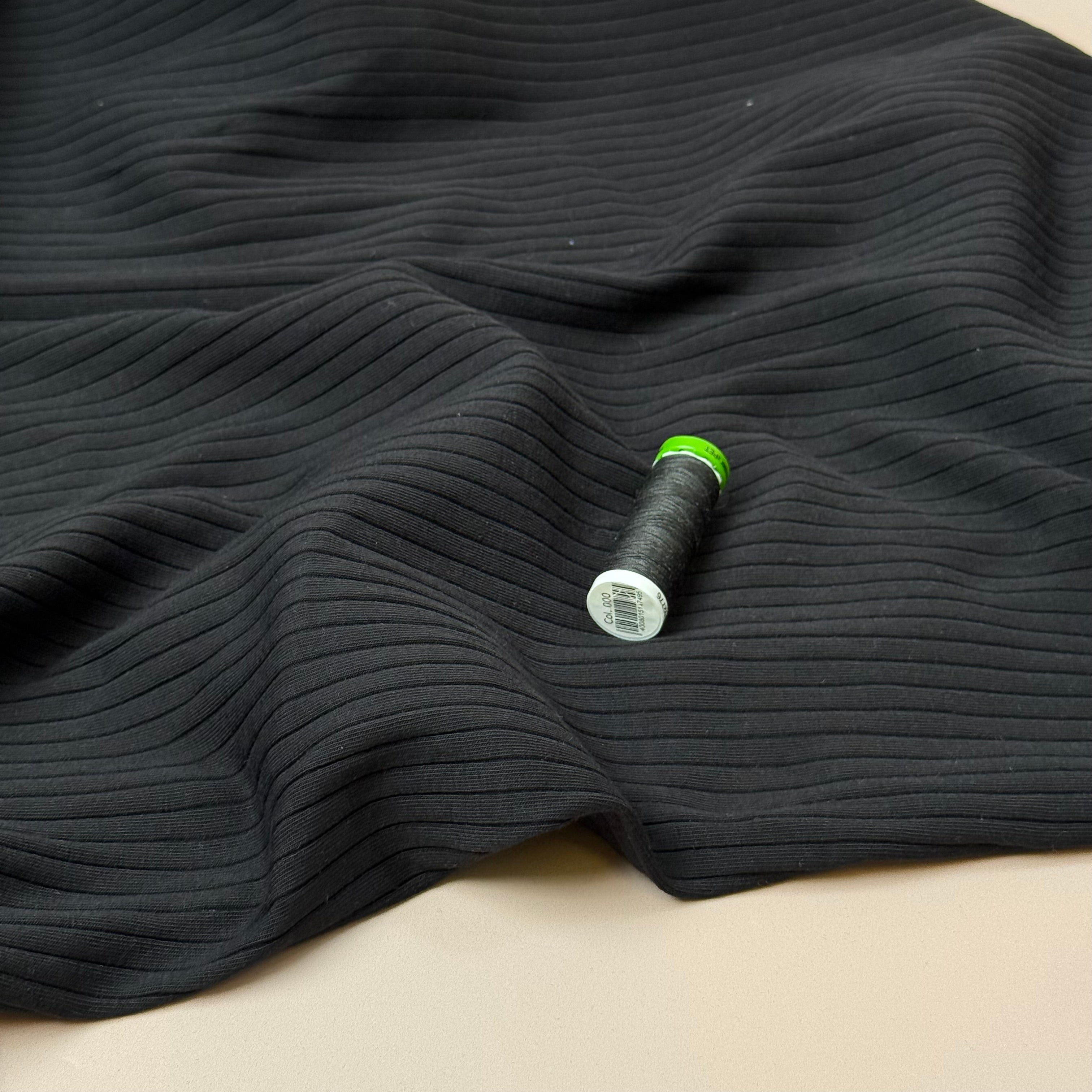 Black Cotton Ribbed Jersey
