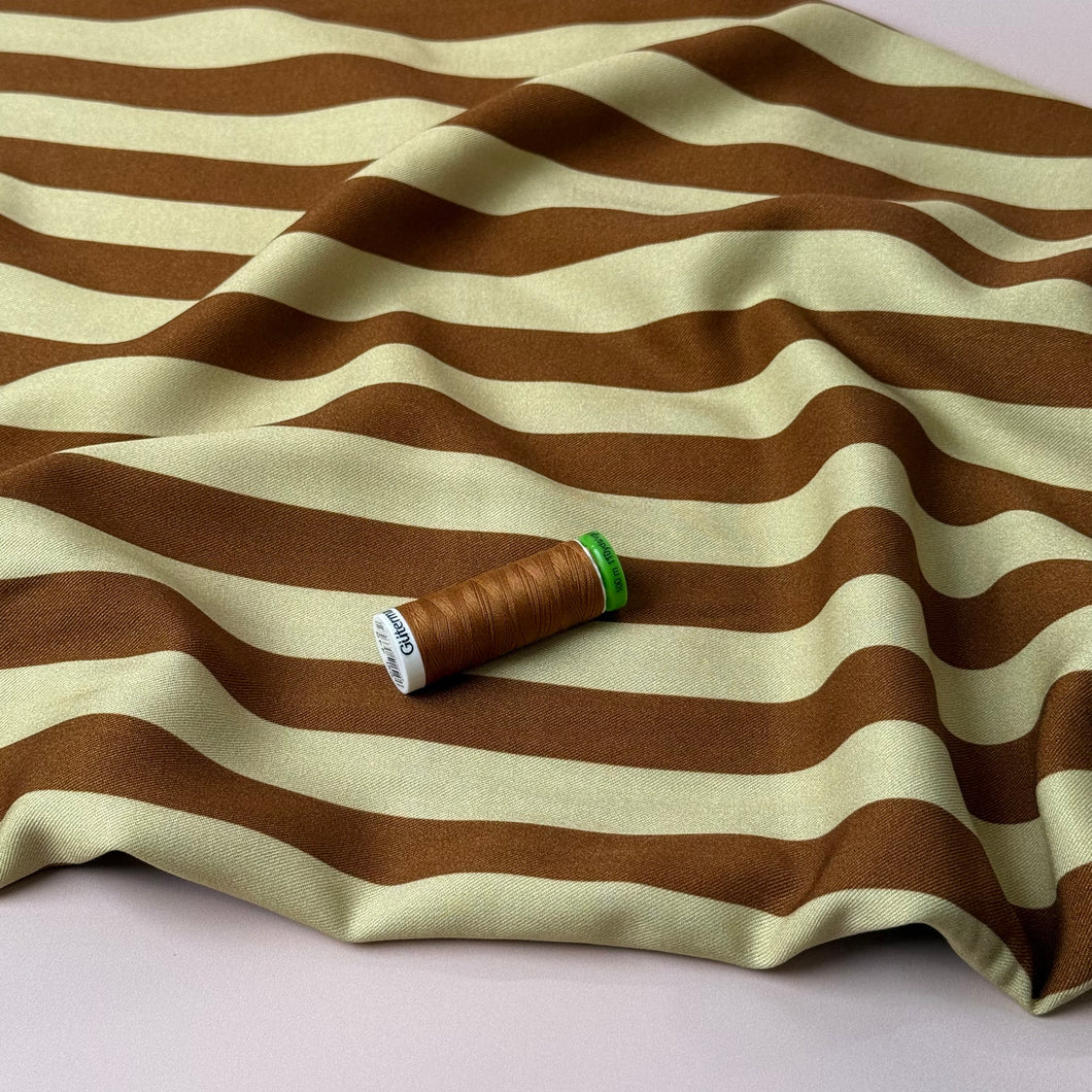 Light & Lush - Stripes in Caramel & Beige Viscose Twill Fabric