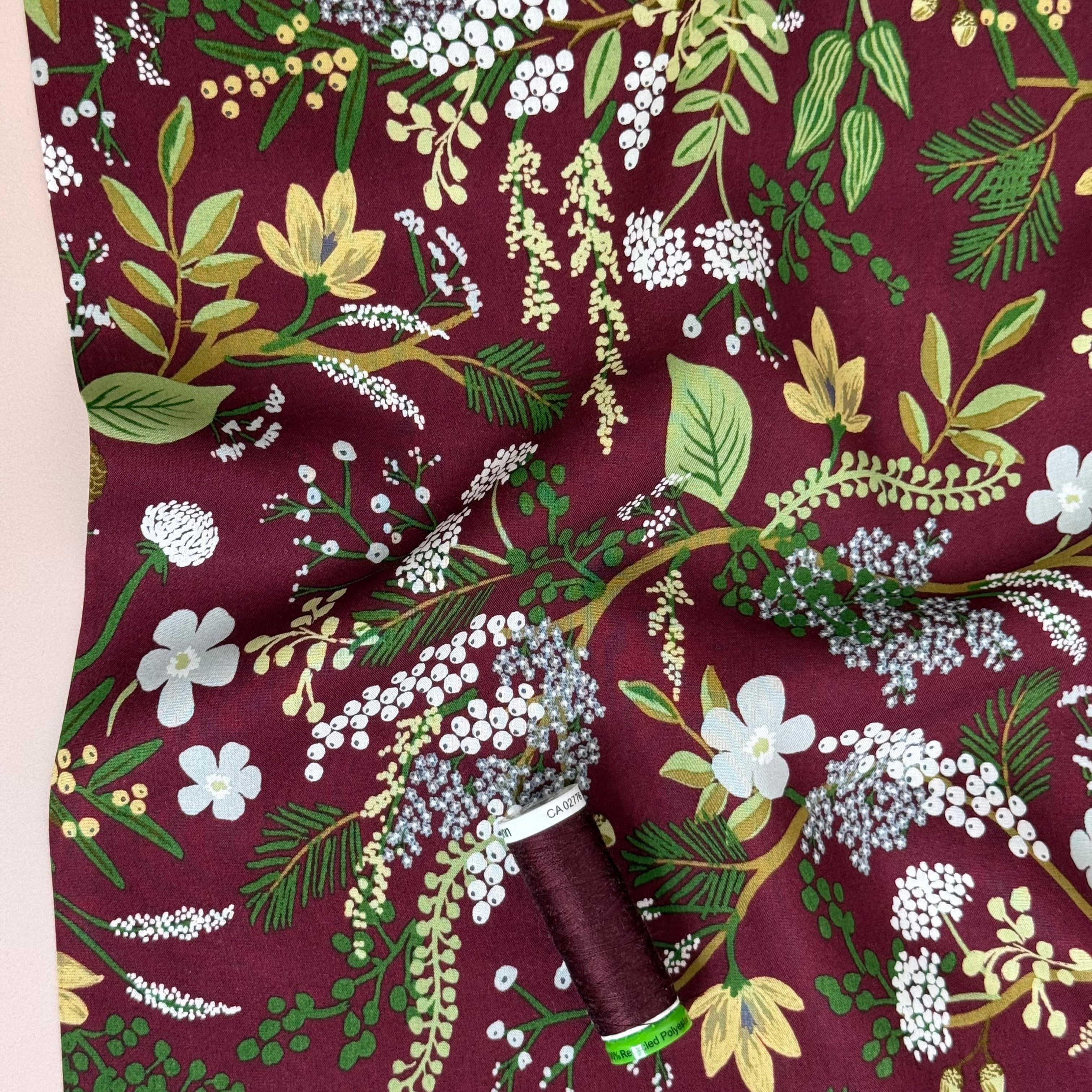 Rifle Paper Co - Juniper Forest in Burgundy Rayon from English Rose