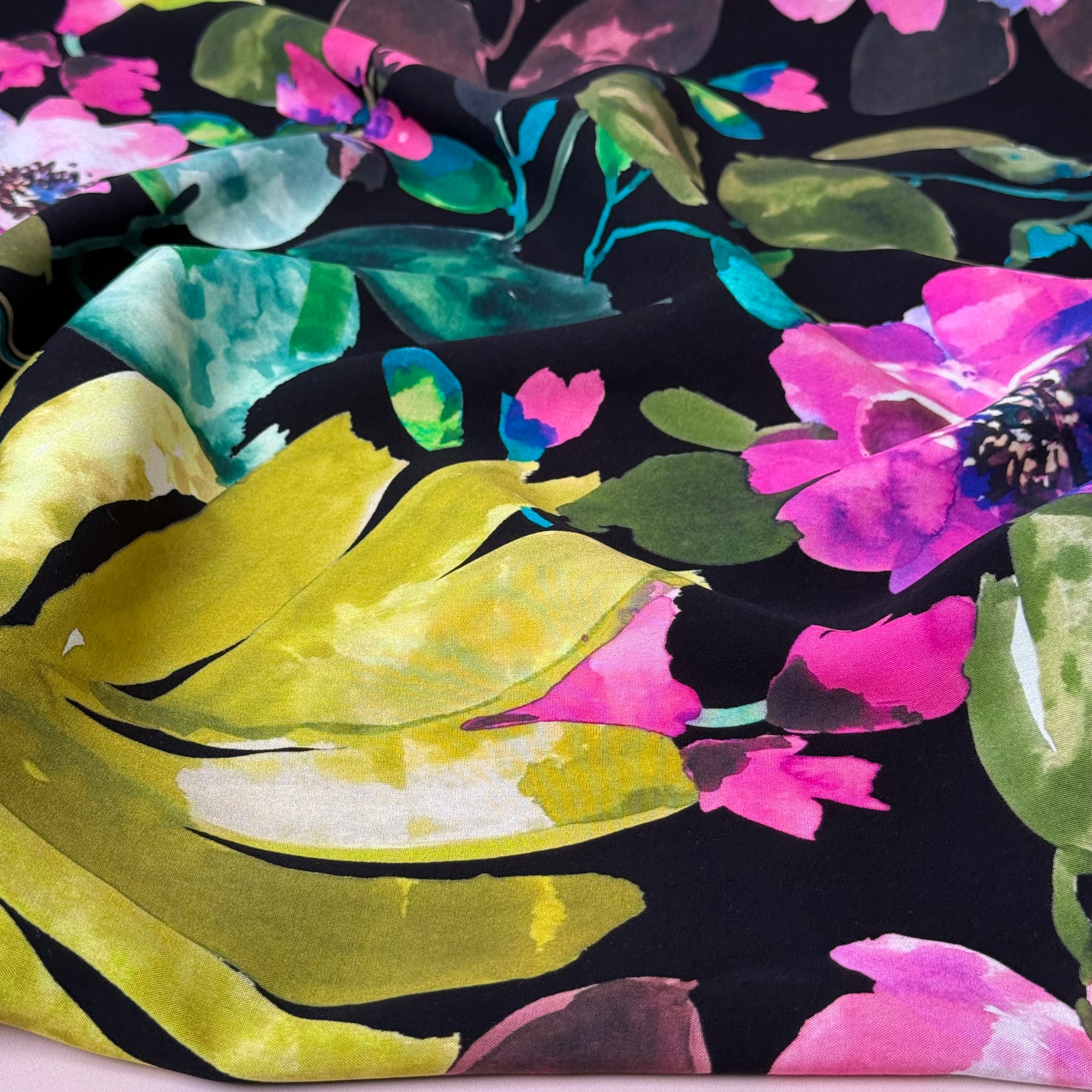 Winter Blooms with Pink Viscose Poplin Fabric