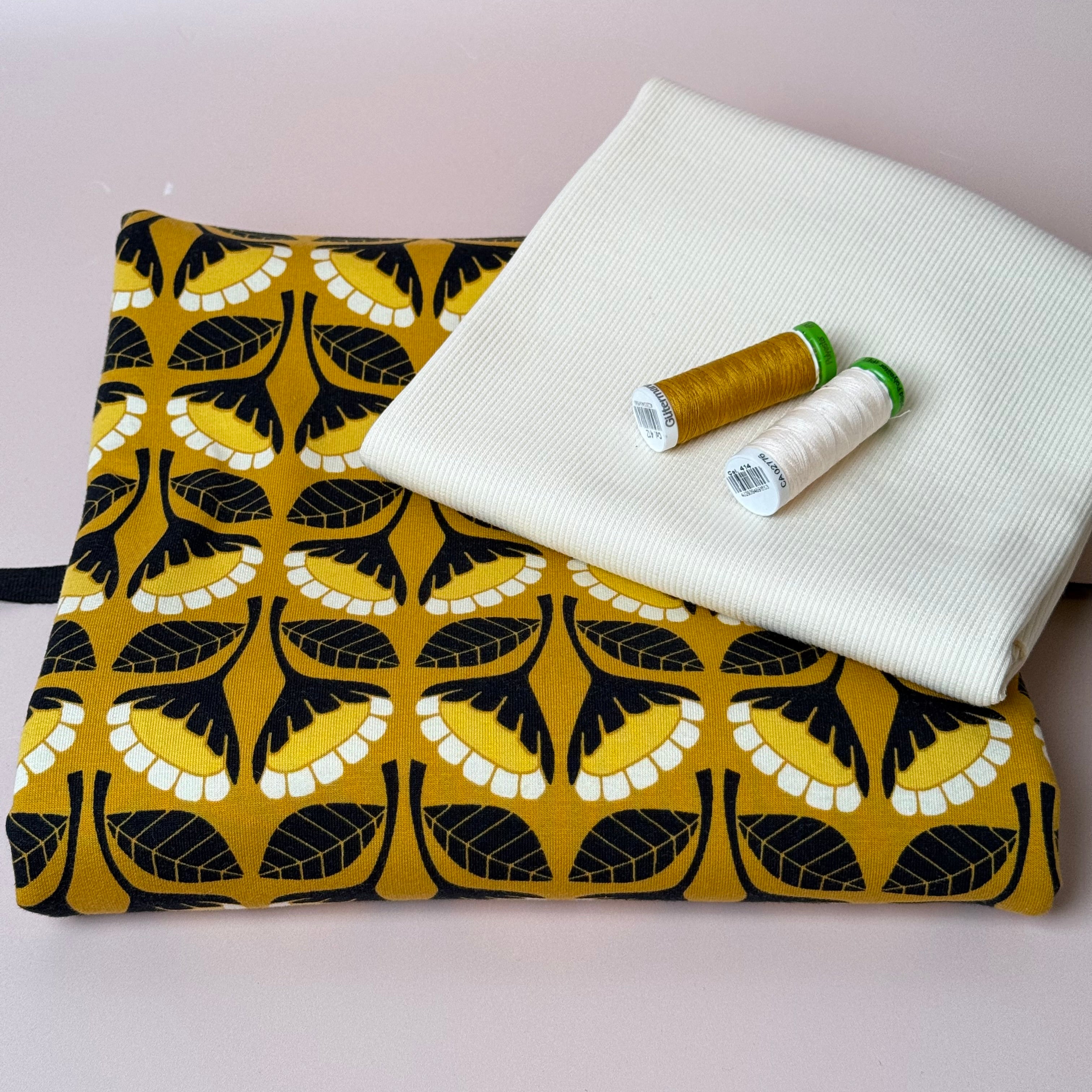 Colour Bundles - Monochrome Flowers Ochre Sweatshirt & Ribbing