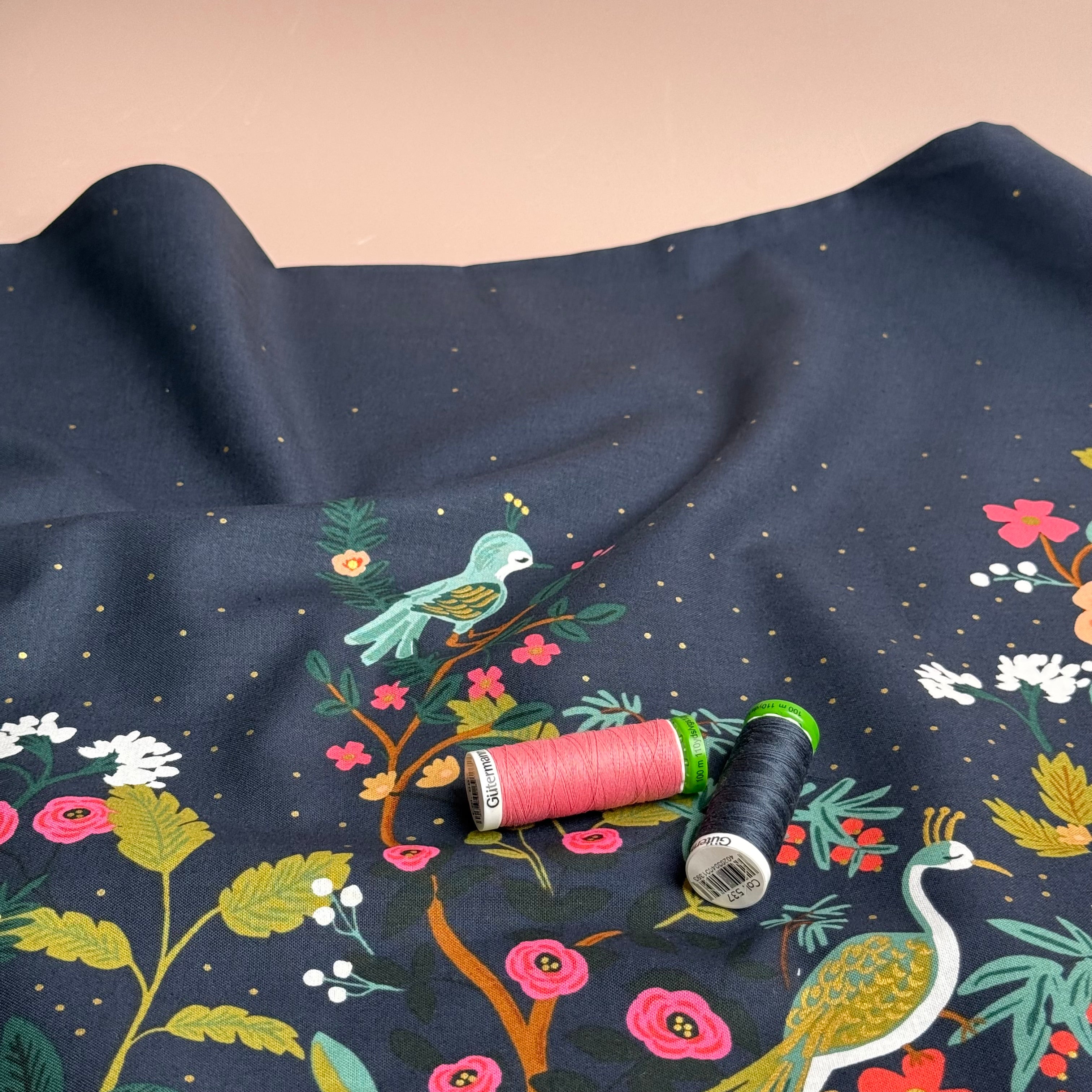 Rifle Paper Co - Growing Garden Navy Cotton Border Print with Metallic Gold