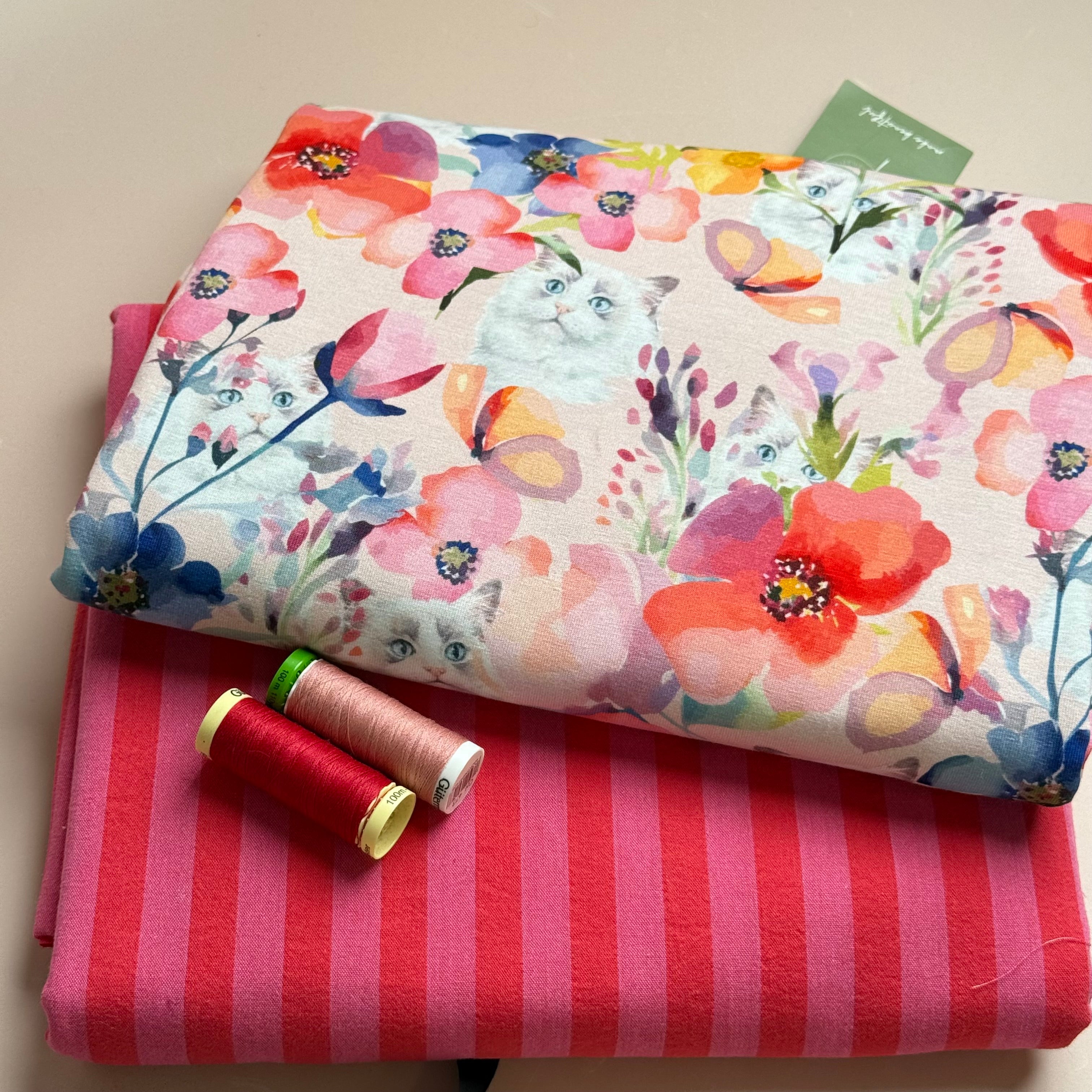 Make an Outfit Colour Bundle & Sewing Kit - Pyjama Bundle with Striped Cotton and Printed Jersey