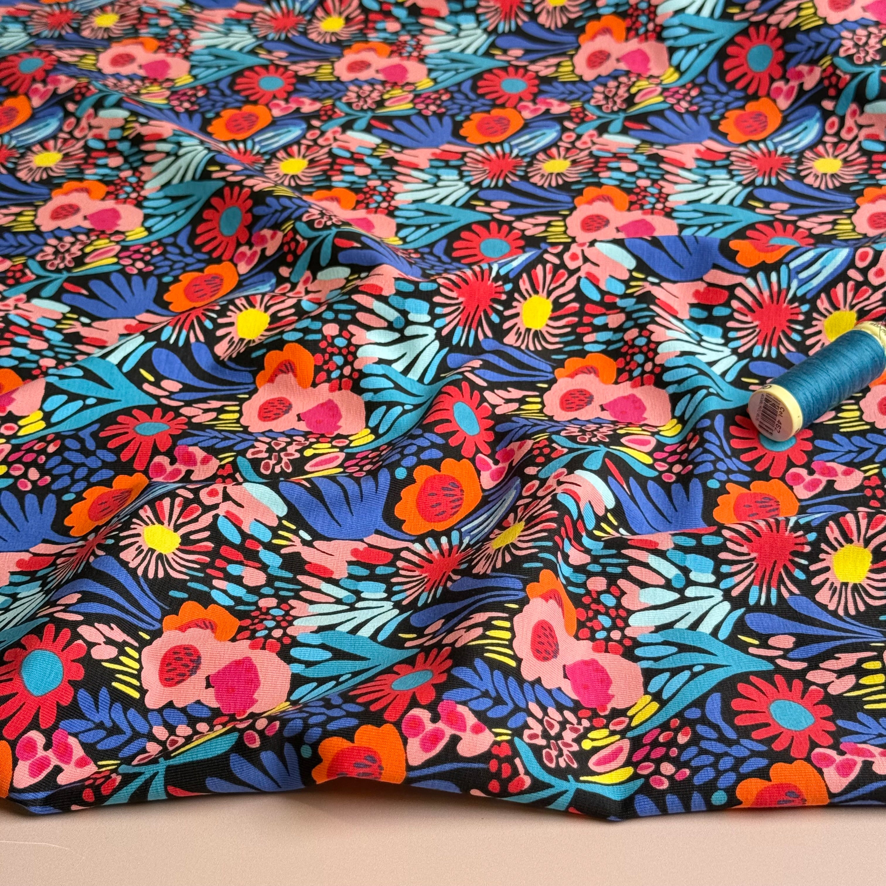 Colourful Flowers Cotton Jersey Fabric