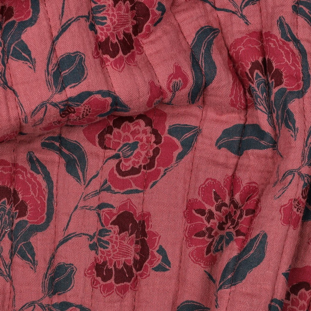 Ornamental Flowers in Coral Pink Quilted Cotton Gauze