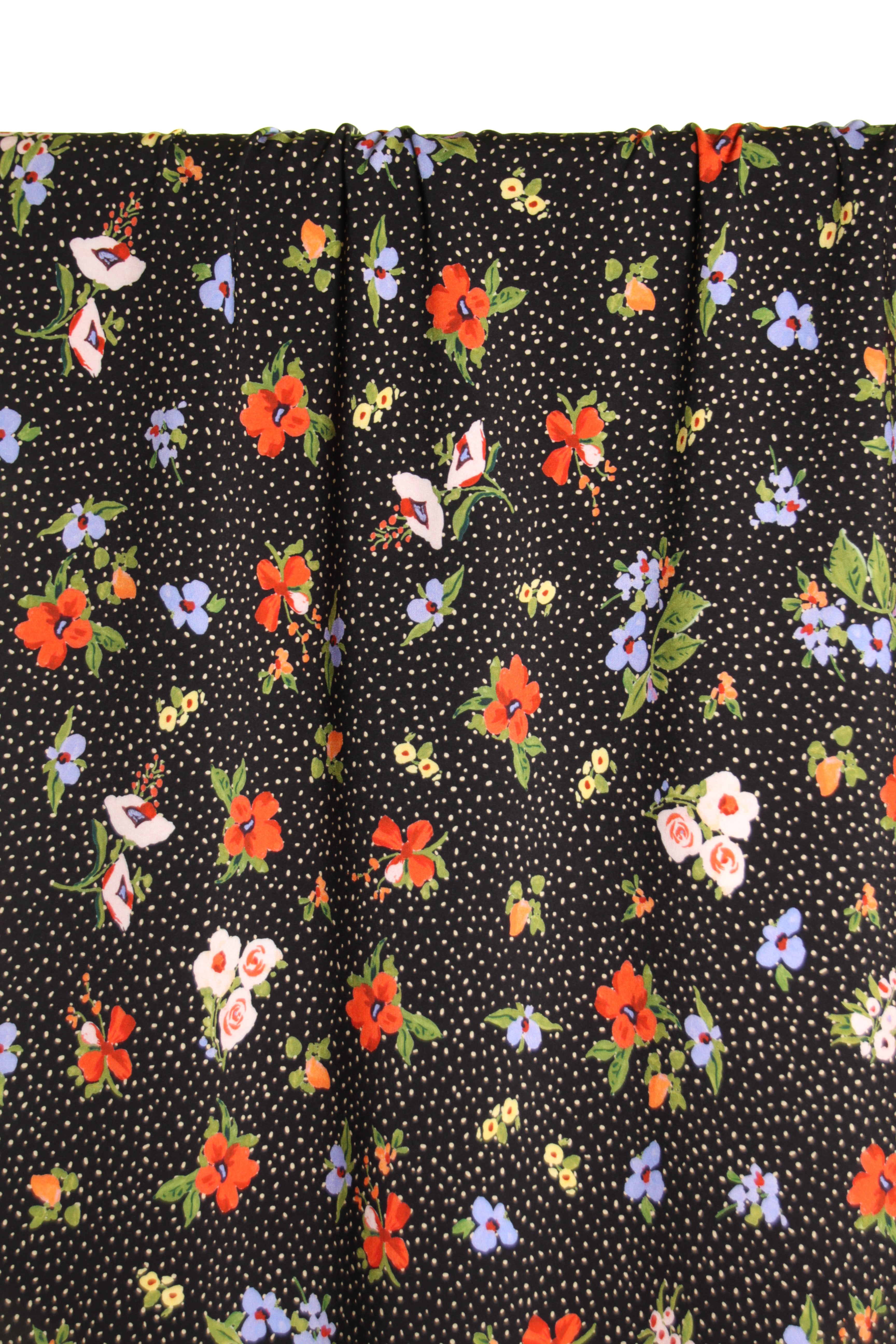 Atelier Jupe - Dots & Flowers on Black Cotton Fabric