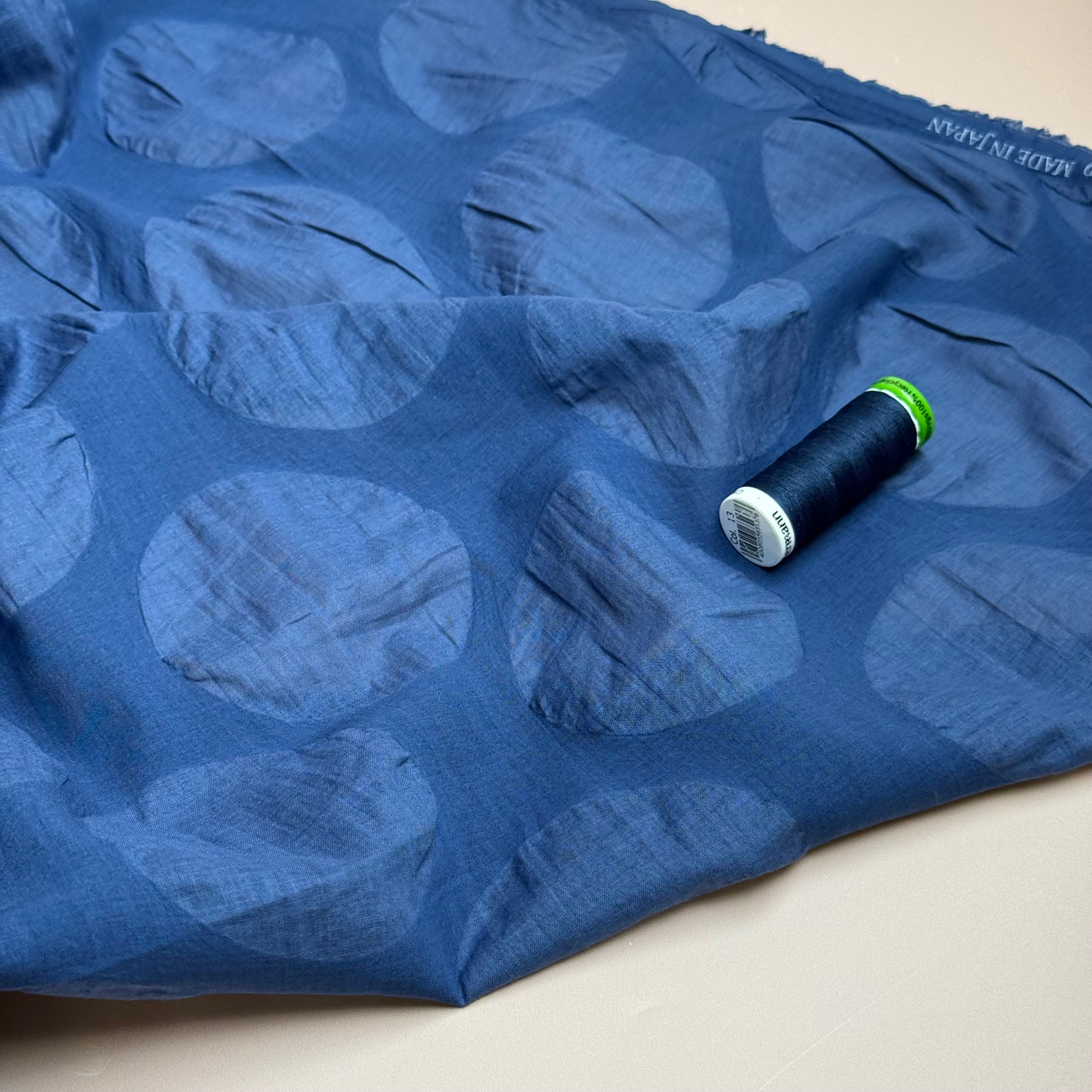 Kokka - Textured Large Spots Ripple Cotton Lawn in Sailor Blue