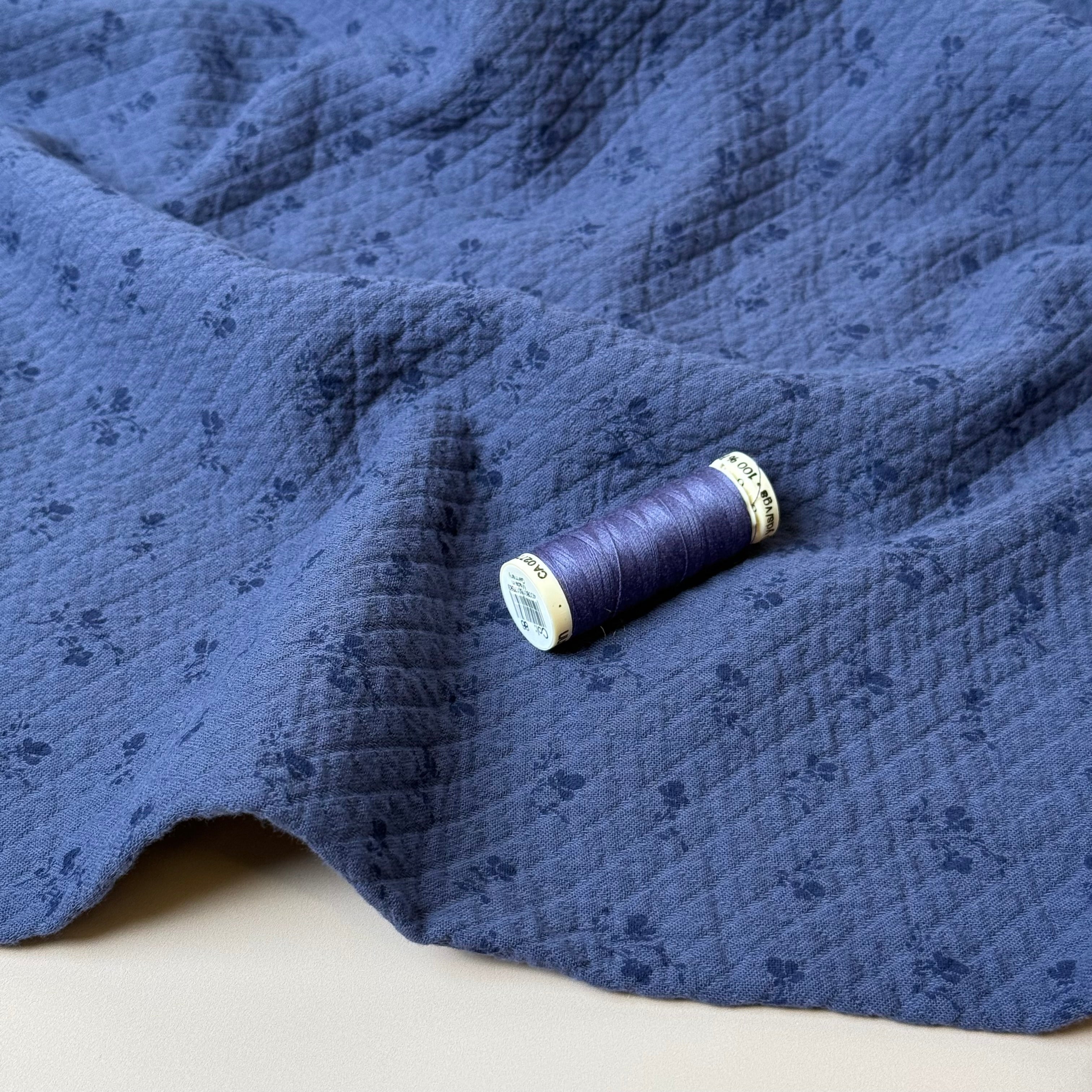 Ditsy Flowers Blue Cotton Diamond Jacquard Fabric