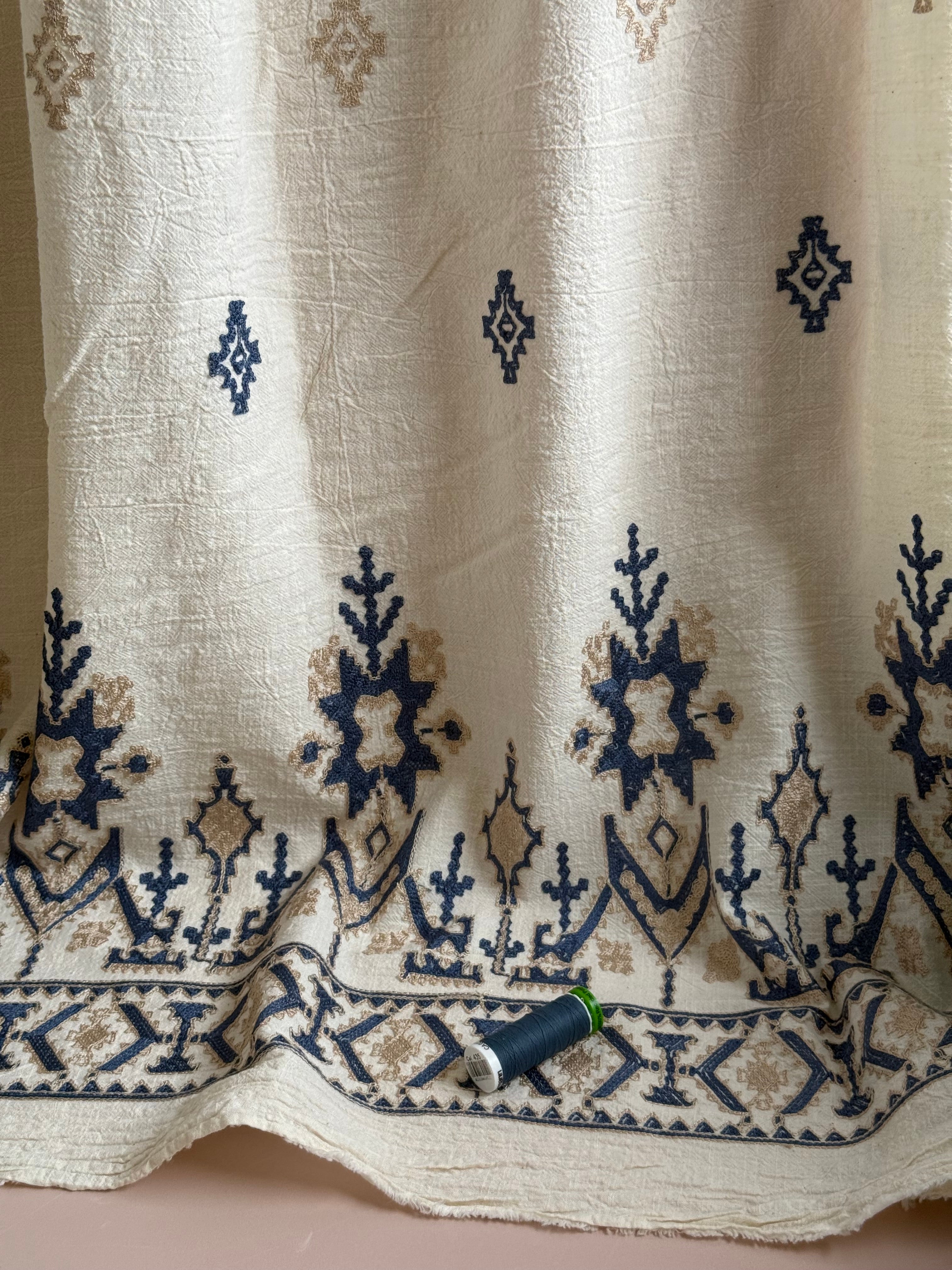 Authentic Border Embroidered Washed Cotton Fabric