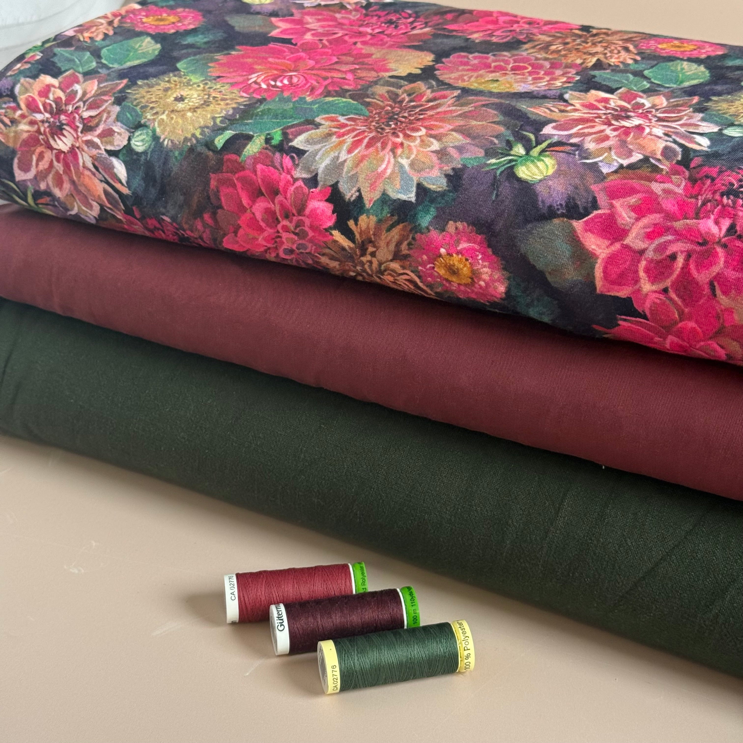 Flow Dark Green Viscose Linen Blend Dress Fabric
