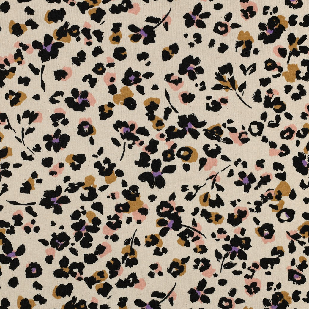Leopard Flowers Natural Cotton Sweat-shirting Fabric
