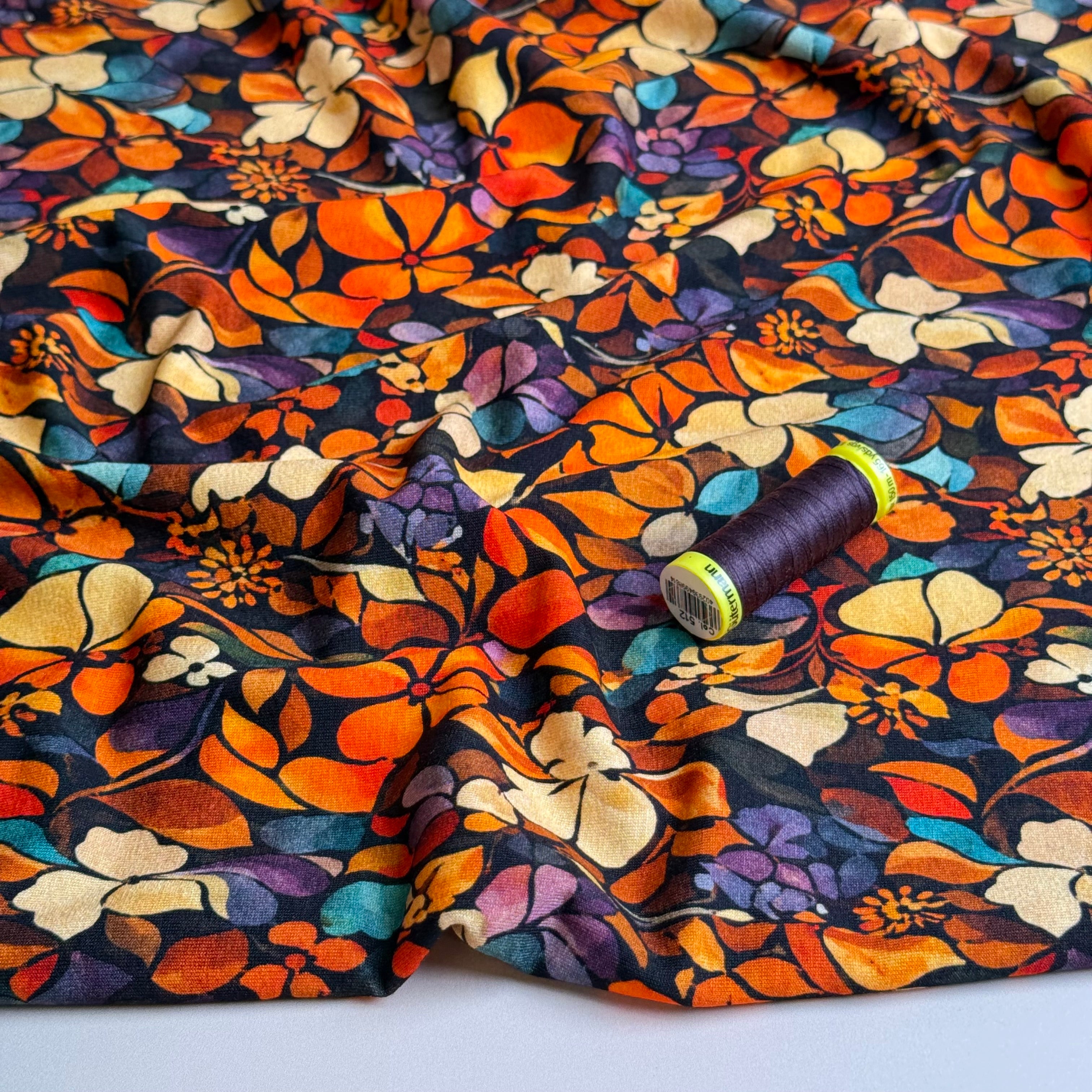Autumn Flower Petals Orange Viscose Jersey Fabric
