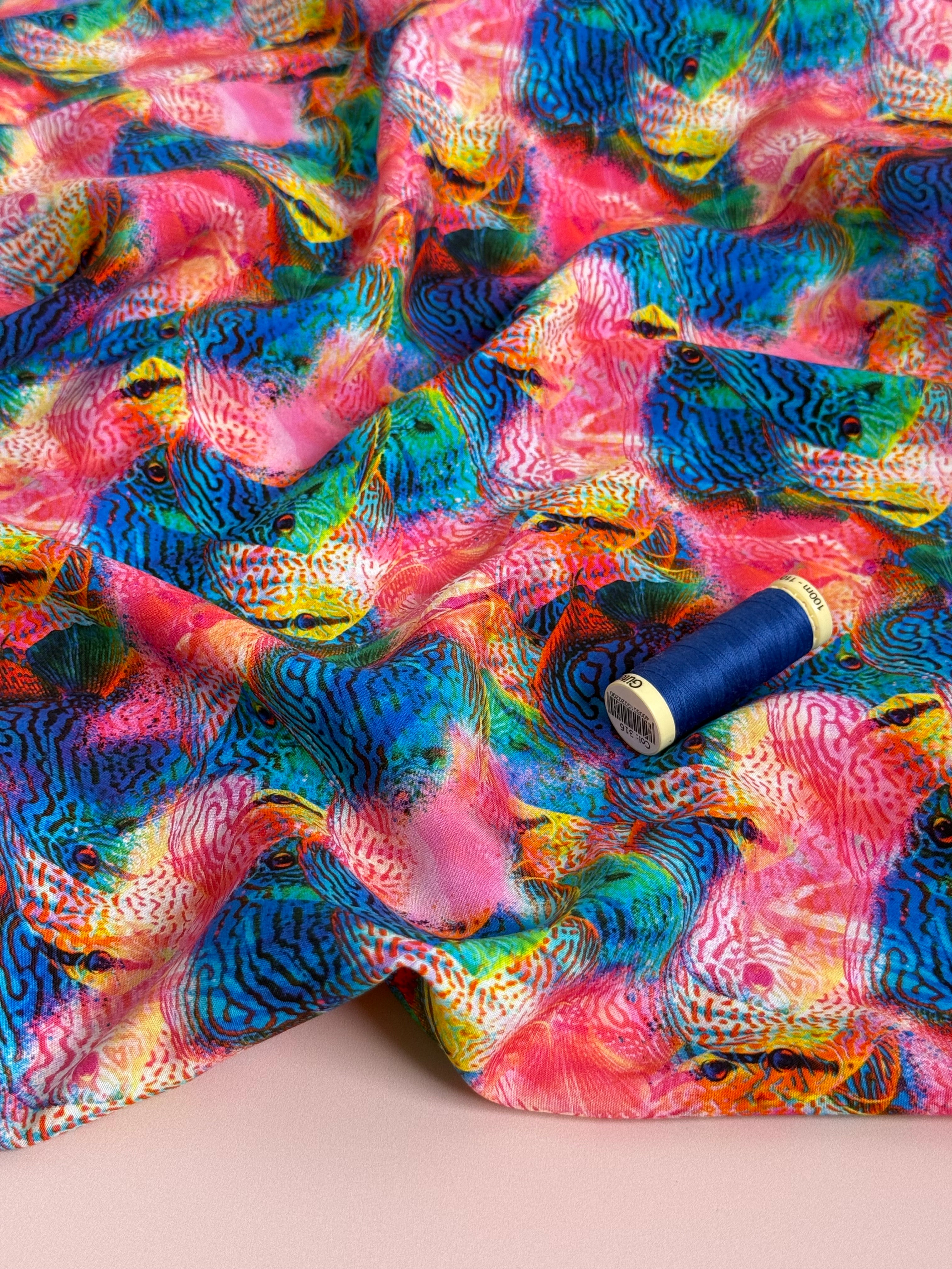Tropical Fish Viscose Poplin Fabric